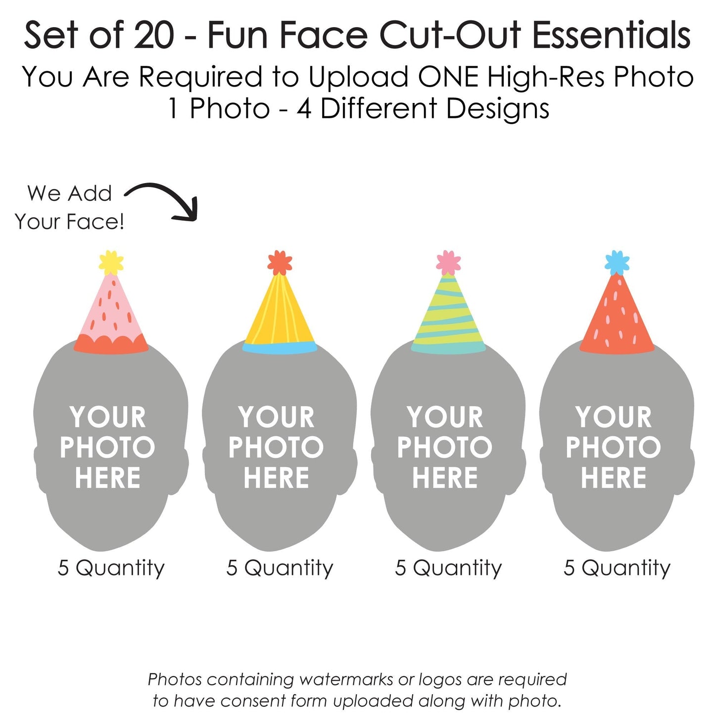Custom Photo Party Time - Fun Face Decorations DIY Happy Birthday Party Essentials - Set of 20