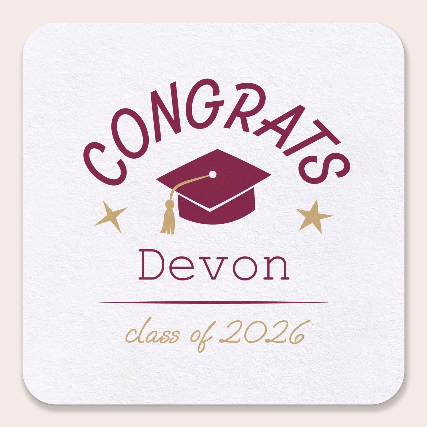 Custom Text Coasters - Maroon Graduation - 100 Ct