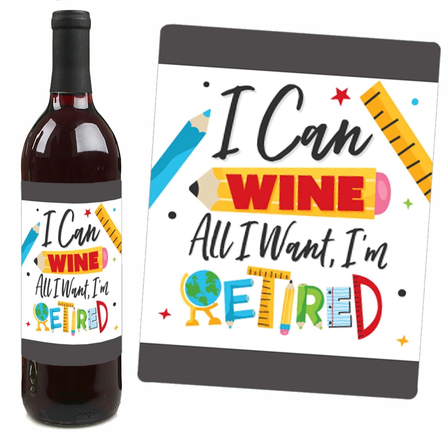 Teacher Retirement - Happy Retirement Party Decorations for Women and Men - Wine Bottle Label Stickers - Set of 4