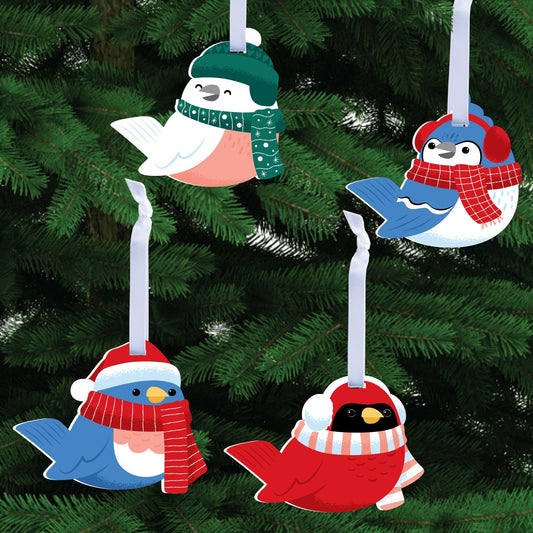 Winter Birds Tree Ornaments - 12 Ct