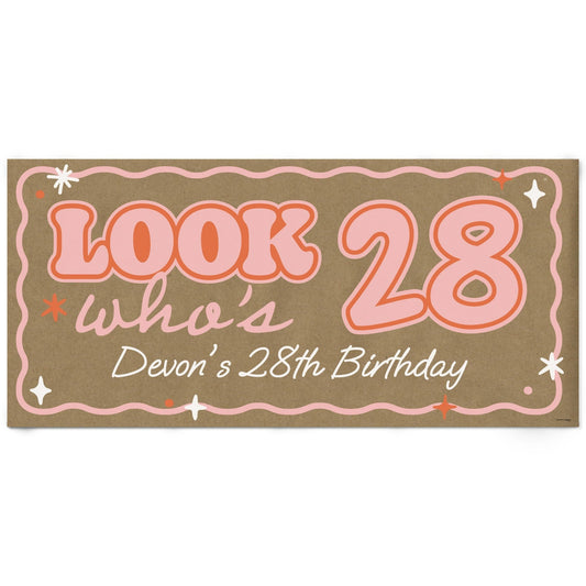 Custom Text Look Who's Birthday Kraft Banner