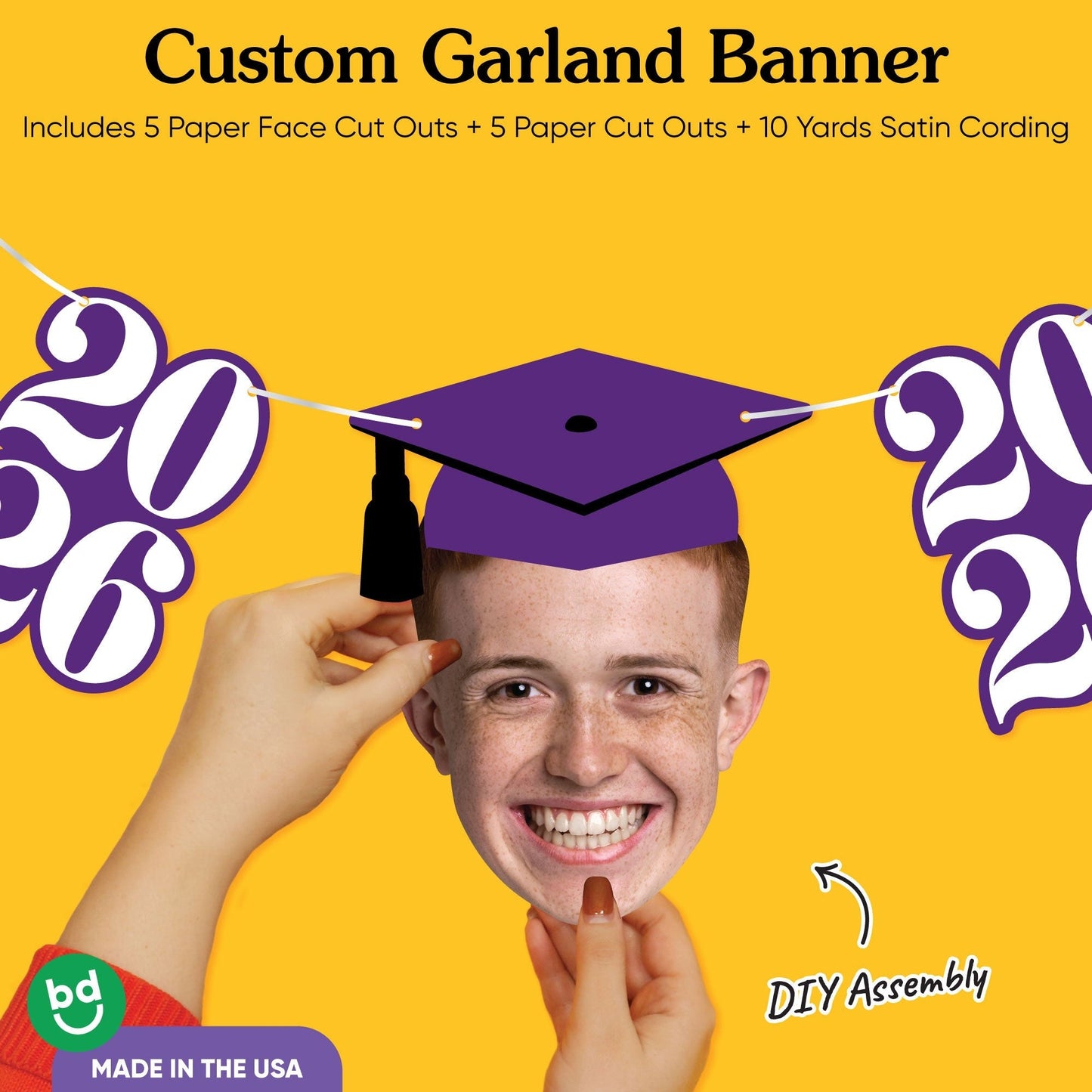Custom Face Purple Graduation Garland Banner
