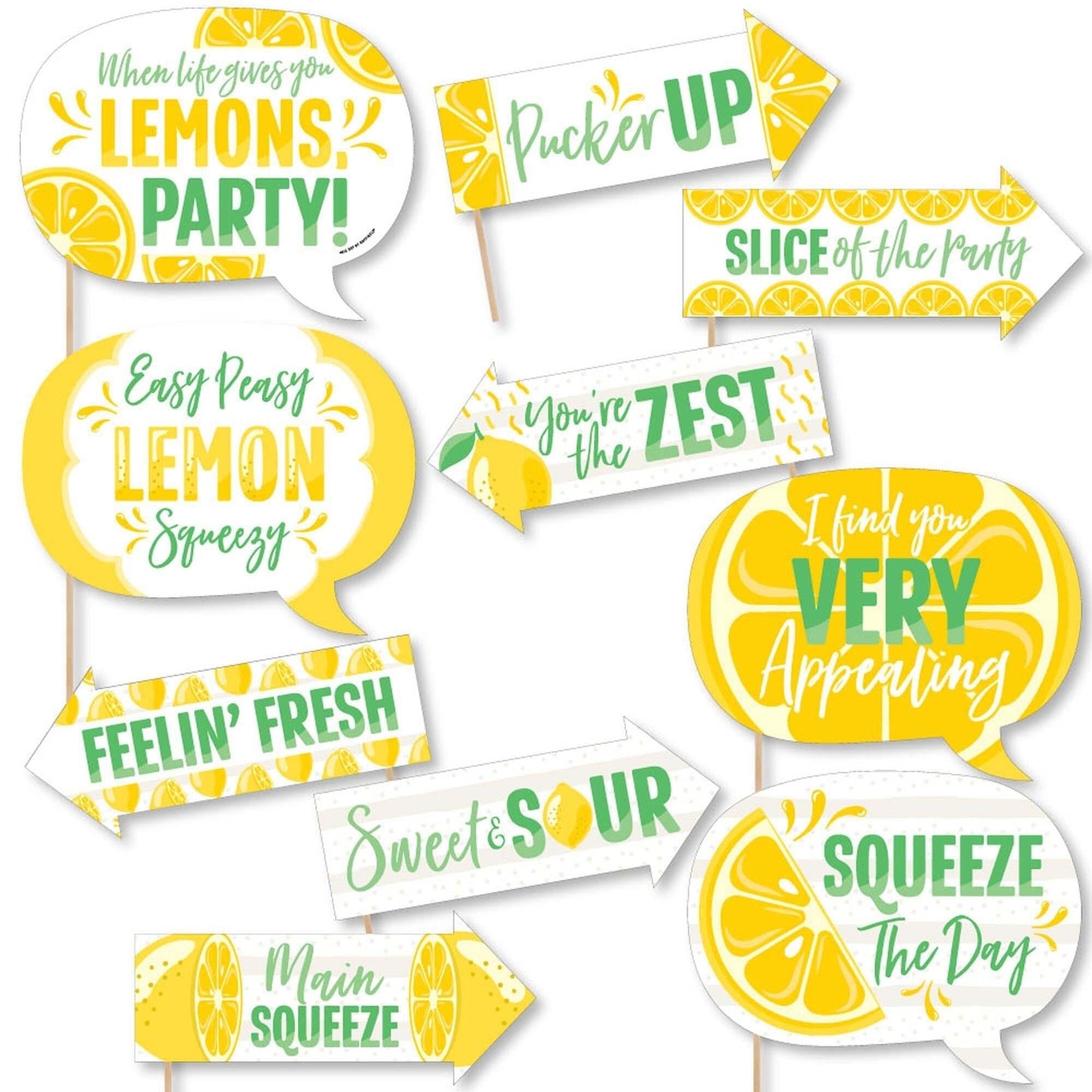Funny So Fresh - Lemon - 10 Piece Citrus Lemonade Party Photo Booth Props Kit