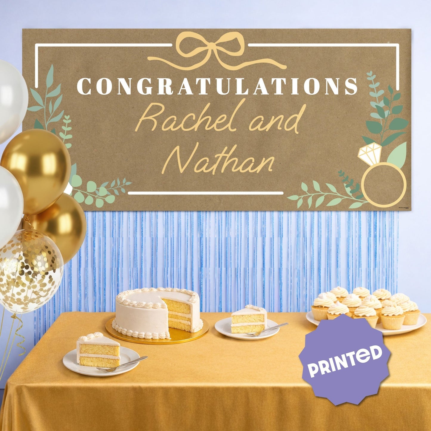 Custom Text Boho Botanical Bride Kraft Banner