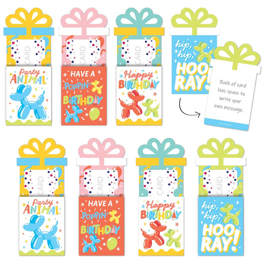 Assorted Balloon Animals - Happy Birthday Party Money and Gift Card Sleeves - Nifty Gifty Card Holders - Set of 8
