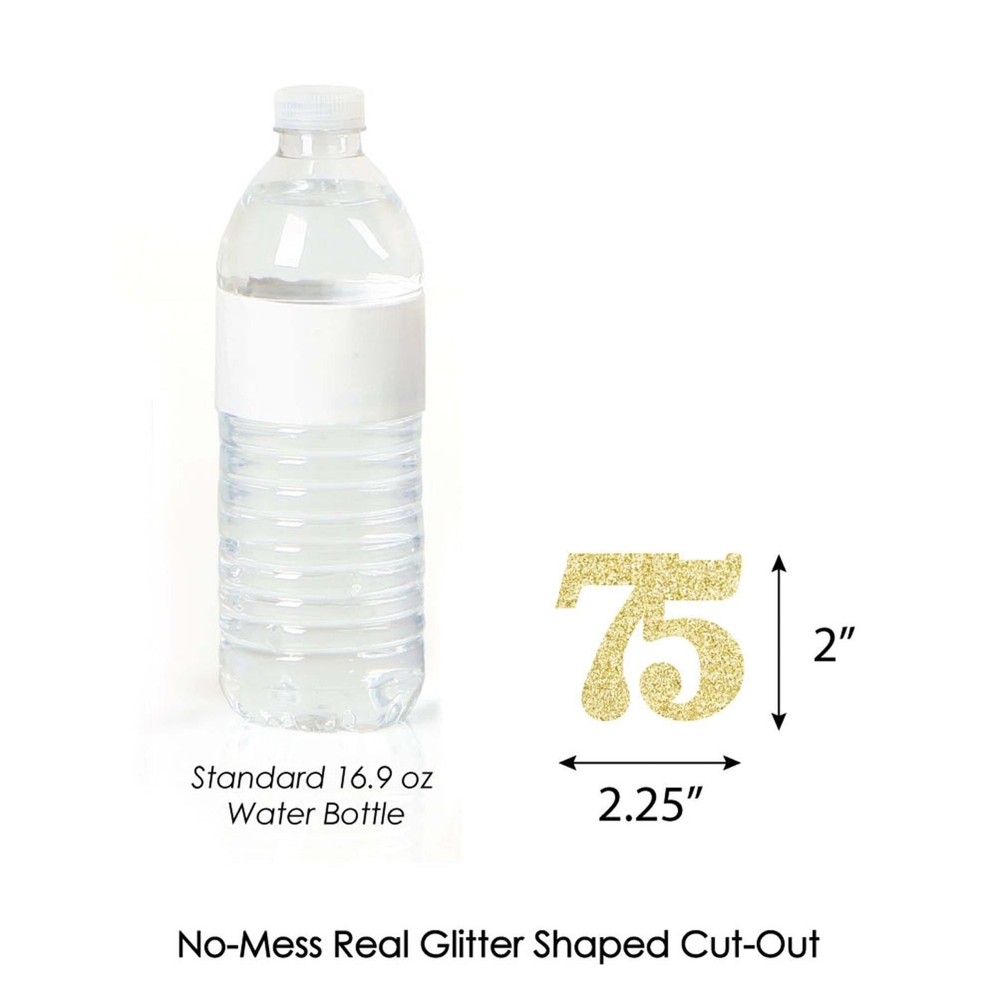 Gold Glitter 75 - No-Mess Real Gold Glitter Cut-Out Numbers - 75th Birthday Party Confetti - Set of 24