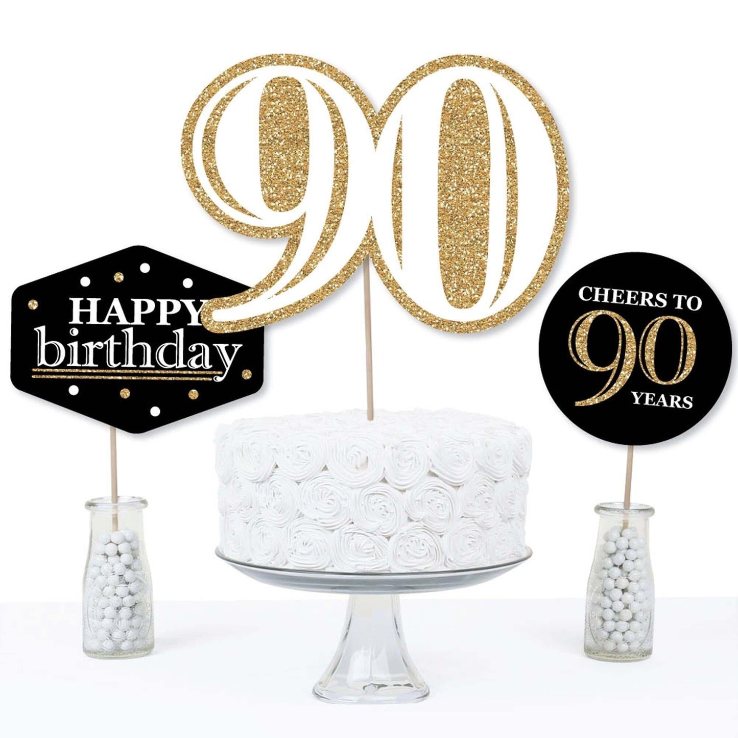 Adult 90th Birthday - Gold - Birthday Party Centerpiece Sticks - Table Toppers - Set of 15