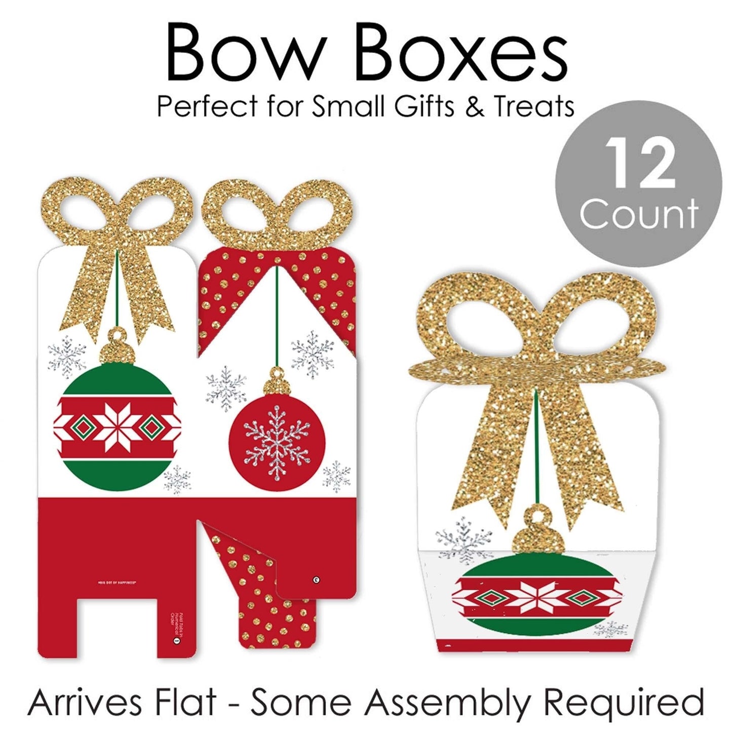 Ornaments - Square Favor Gift Boxes - Holiday and Christmas Party Bow Boxes - Set of 12