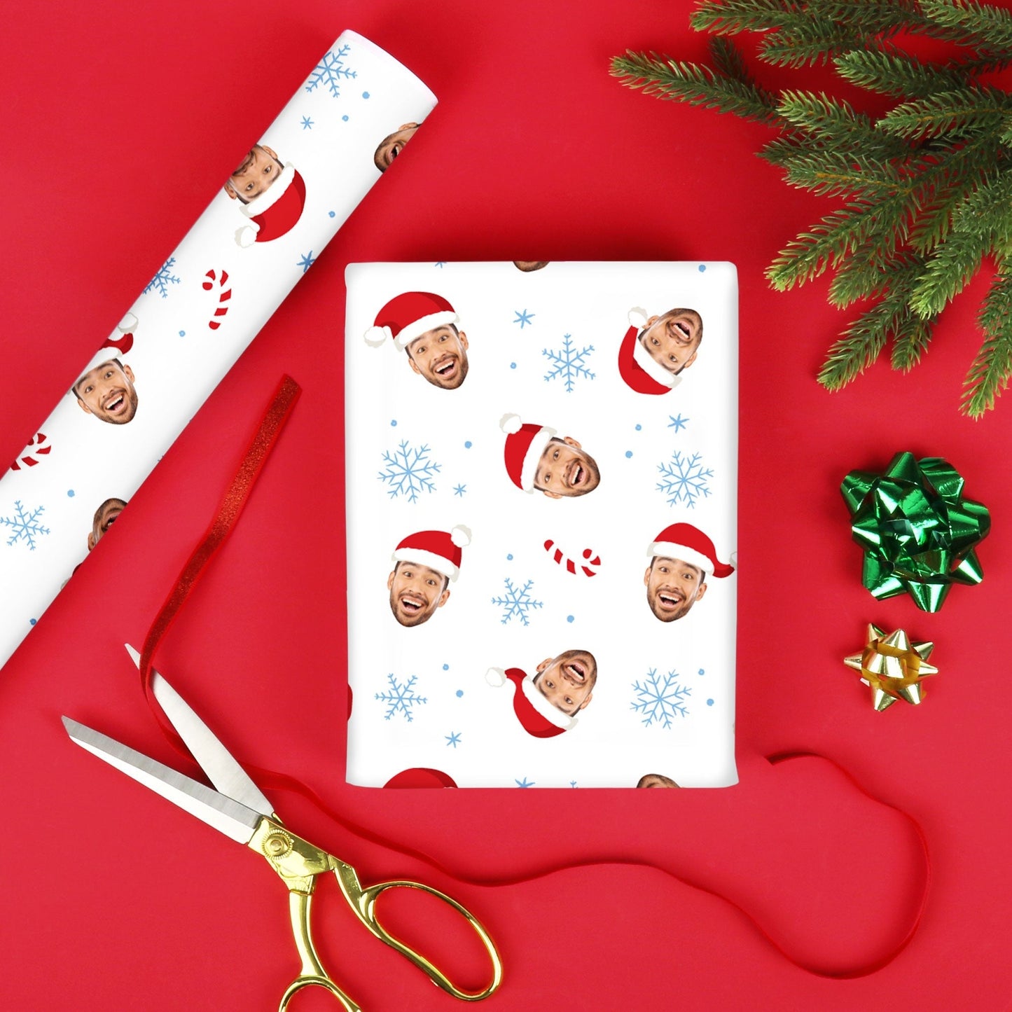 Custom Face Wrapping Paper - Santa Claus on White