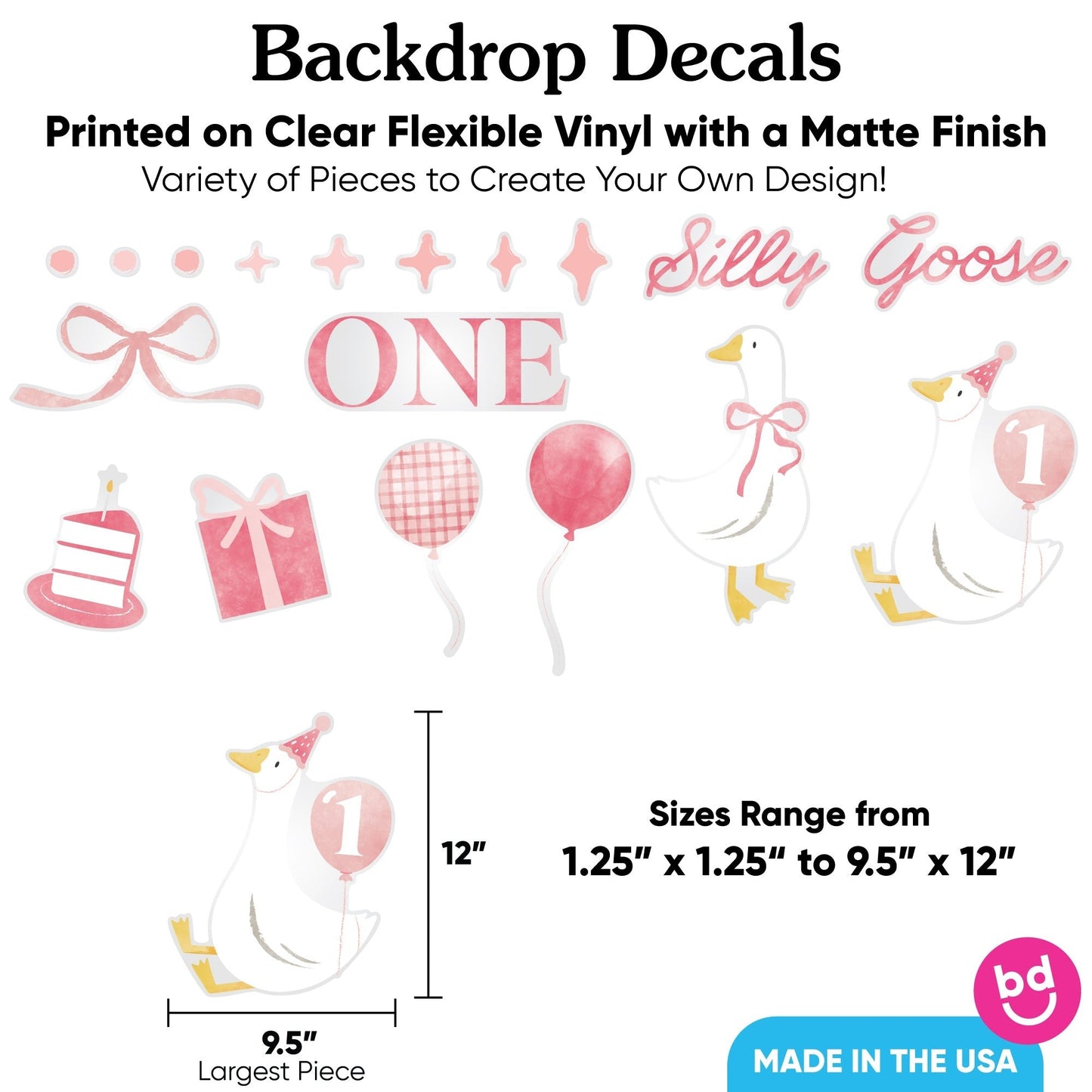 Pink One Silly Goose Backdrop Decals