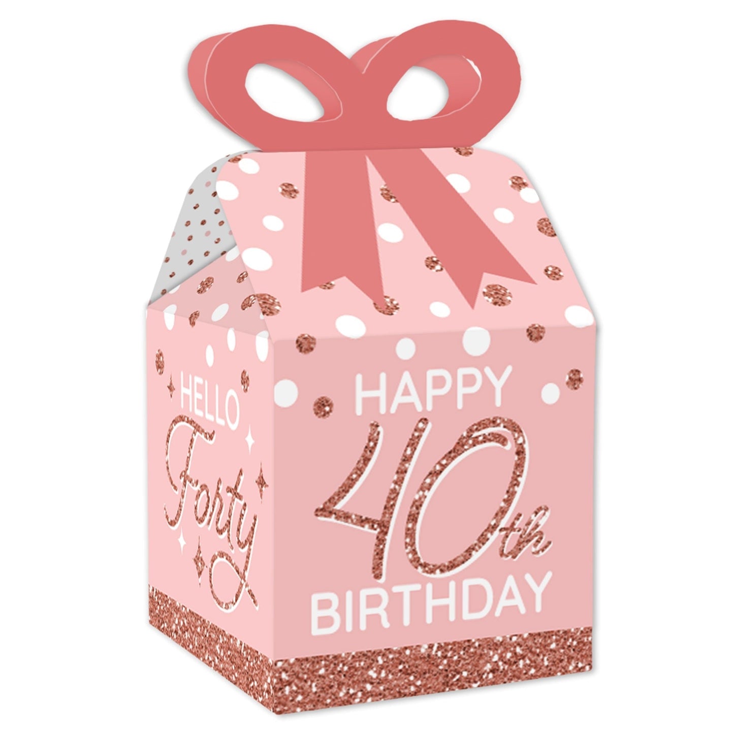Adult 40th Birthday - Gold - Square Favor Gift Boxes - Birthday Party Bow Boxes - Set of 12