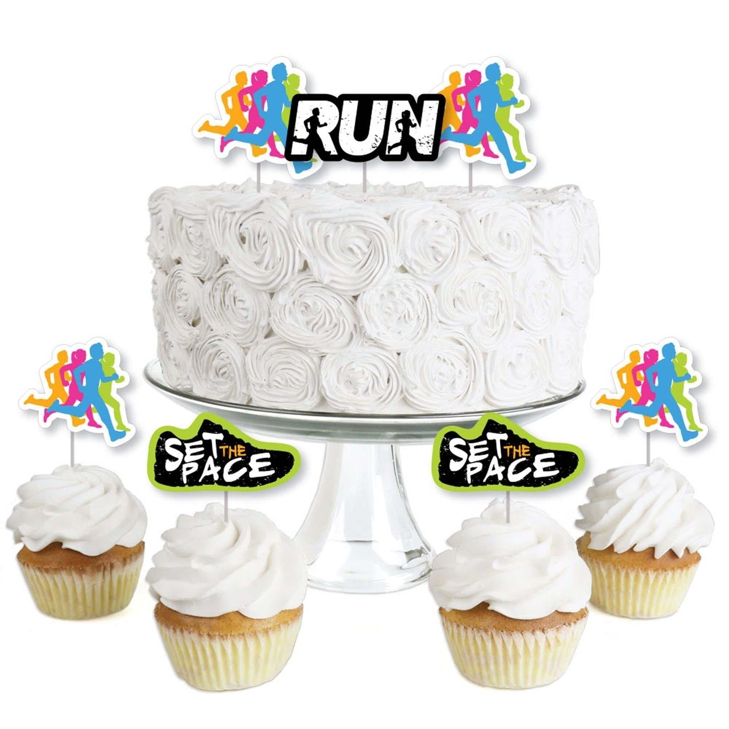 Set The Pace - Running - Dessert Cupcake Toppers - Track, Cross Country or Marathon Party Clear Treat Picks - Set of 24