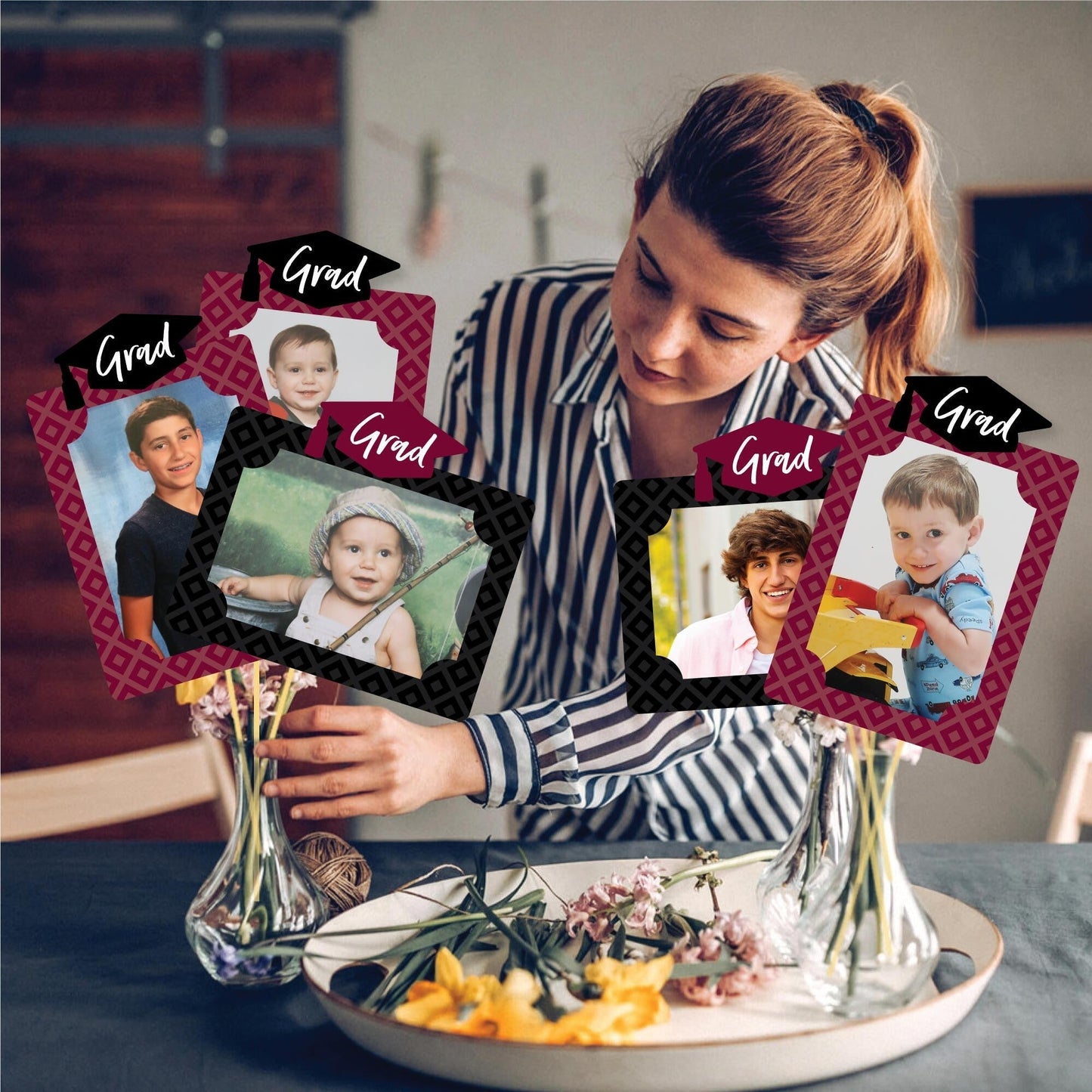 Maroon Grad - Best is Yet to Come - Graduation Party Picture Centerpiece Sticks - Photo Table Toppers - 15 Pieces
