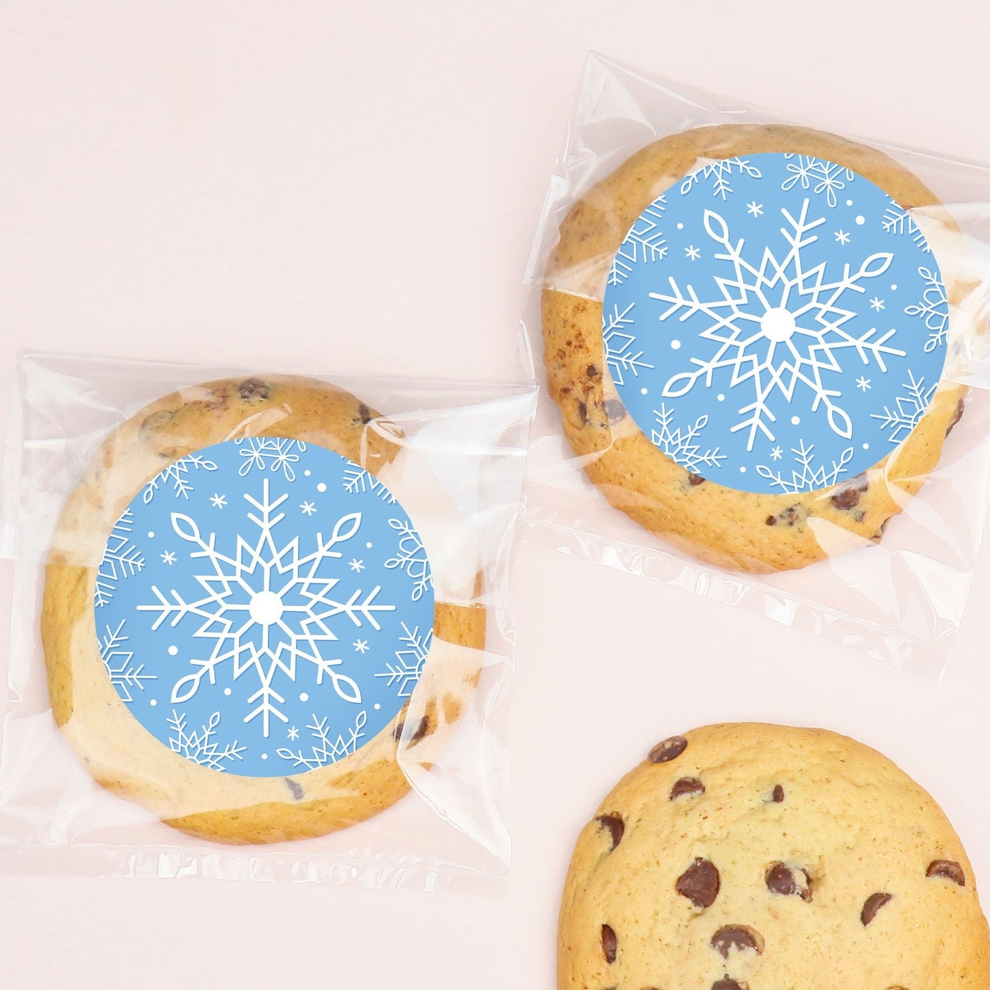Blue Snowflakes Stickers & Clear Cookie Bags - 25 Ct