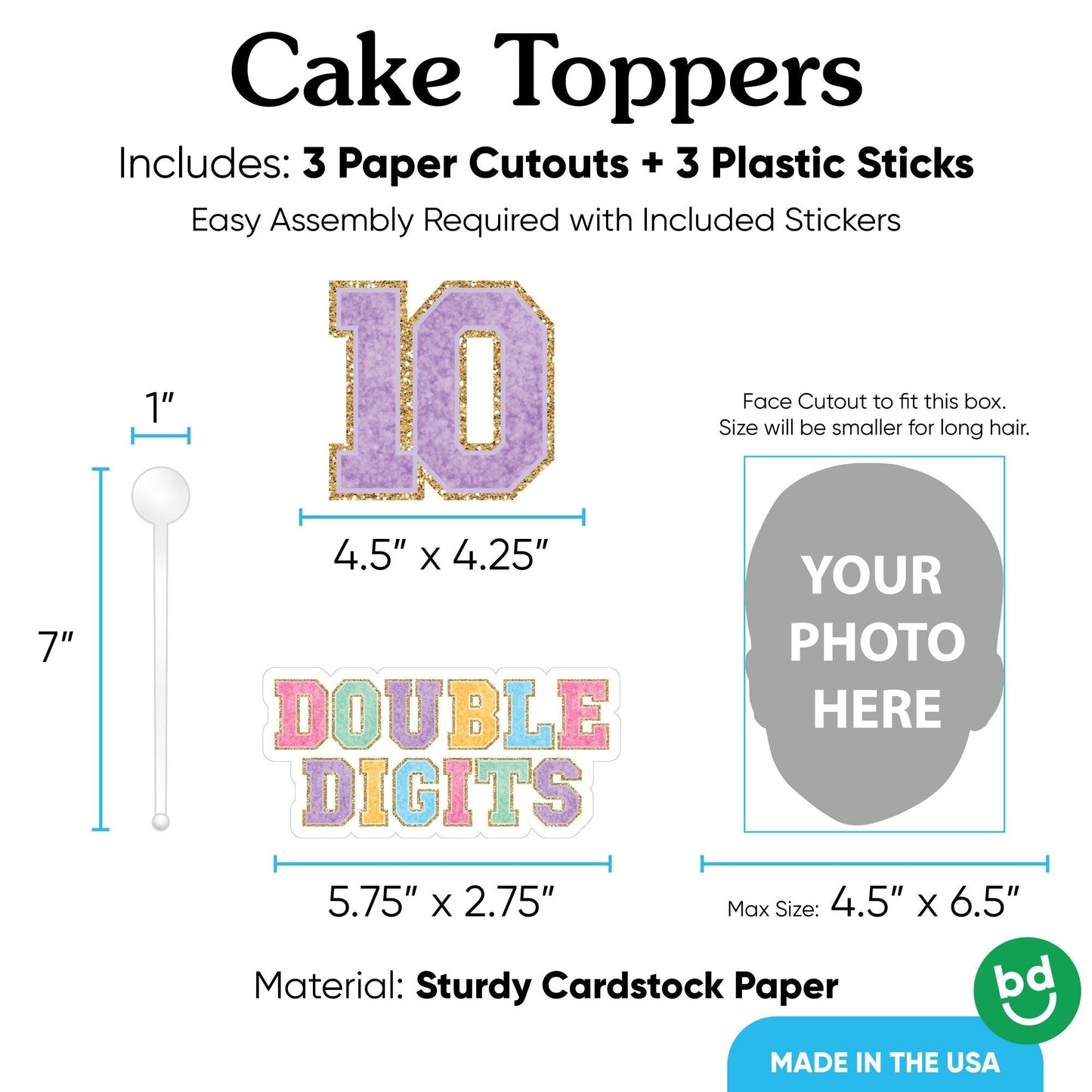 Custom Face Preppy 10th Birthday Girl Cake Topper - 3 Pc
