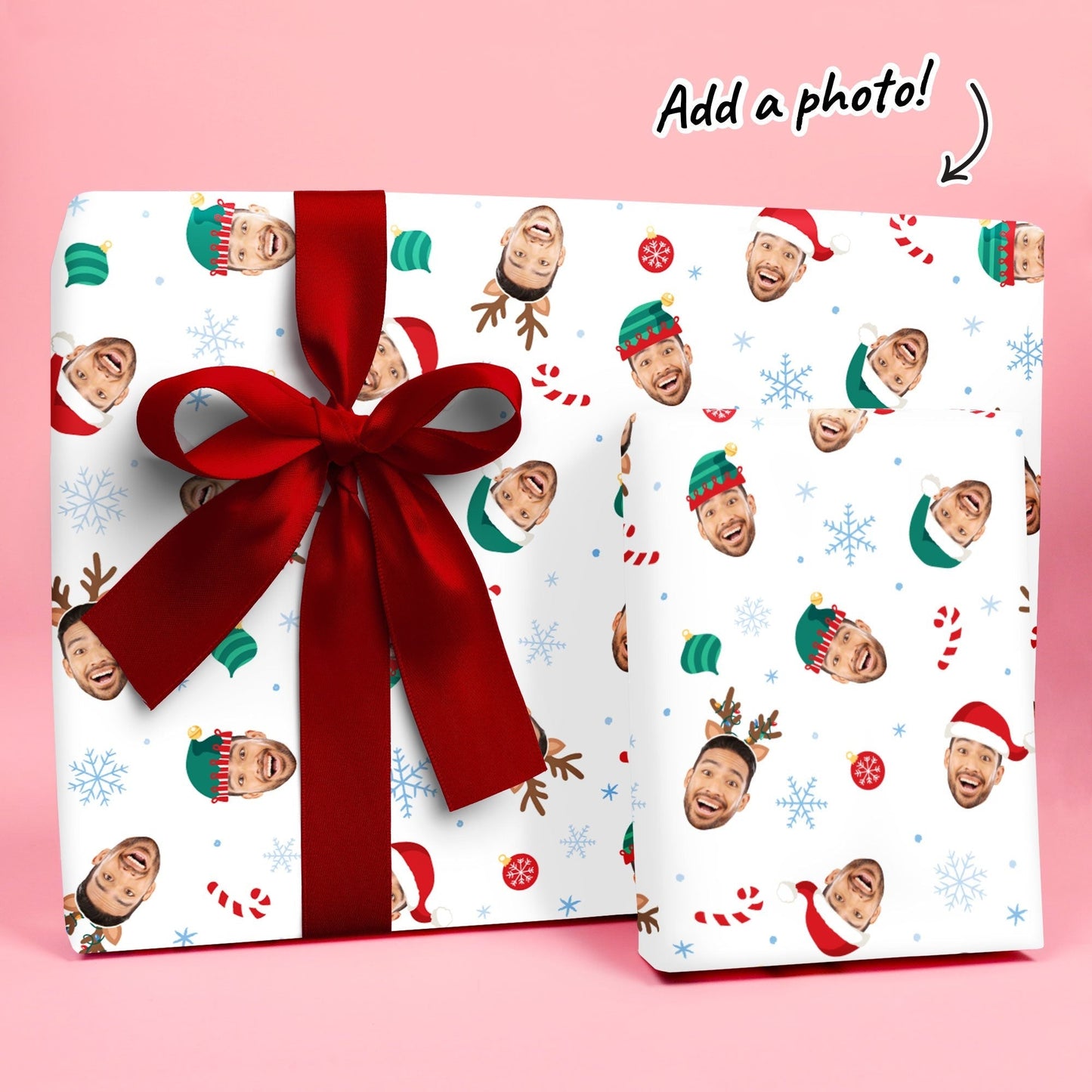 Custom Face Wrapping Paper - Santa, Reindeer and Elf Hats