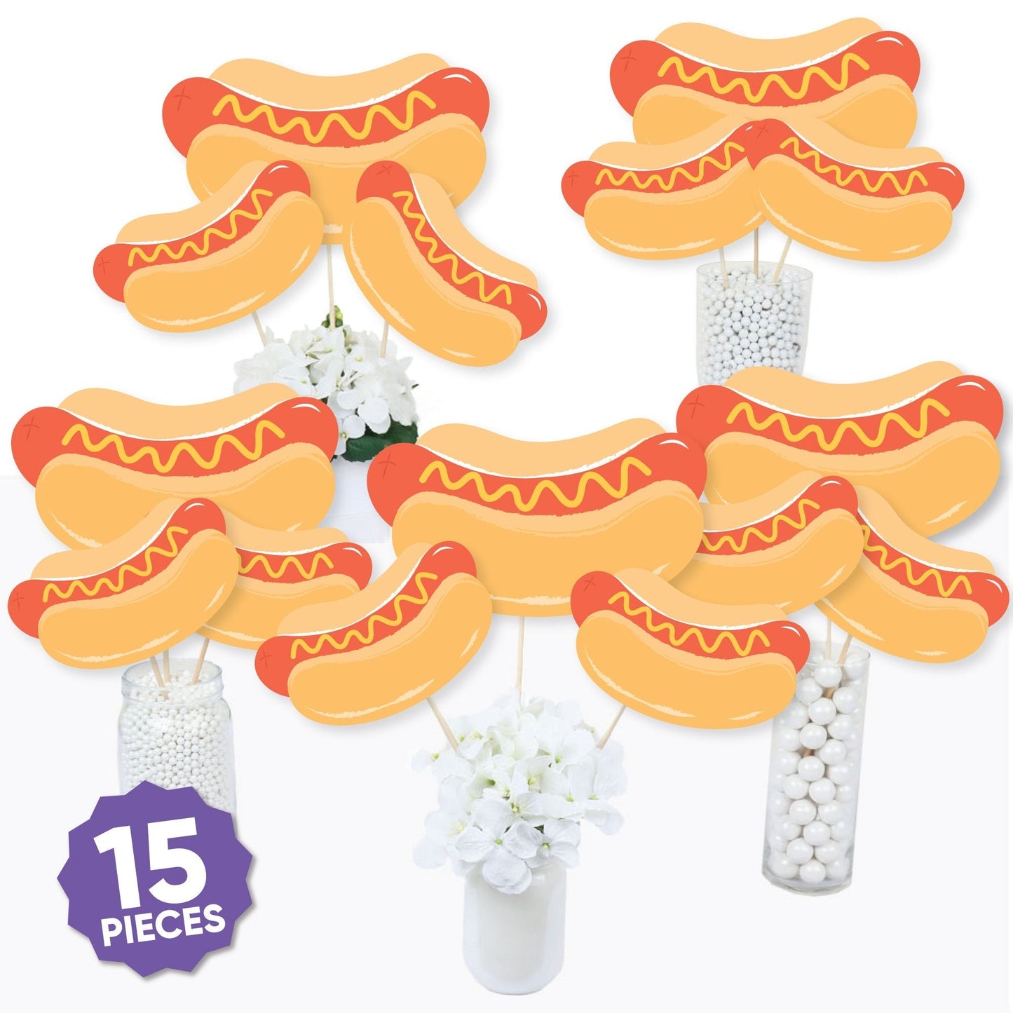 Hot Dog Table Toppers - 15 Ct