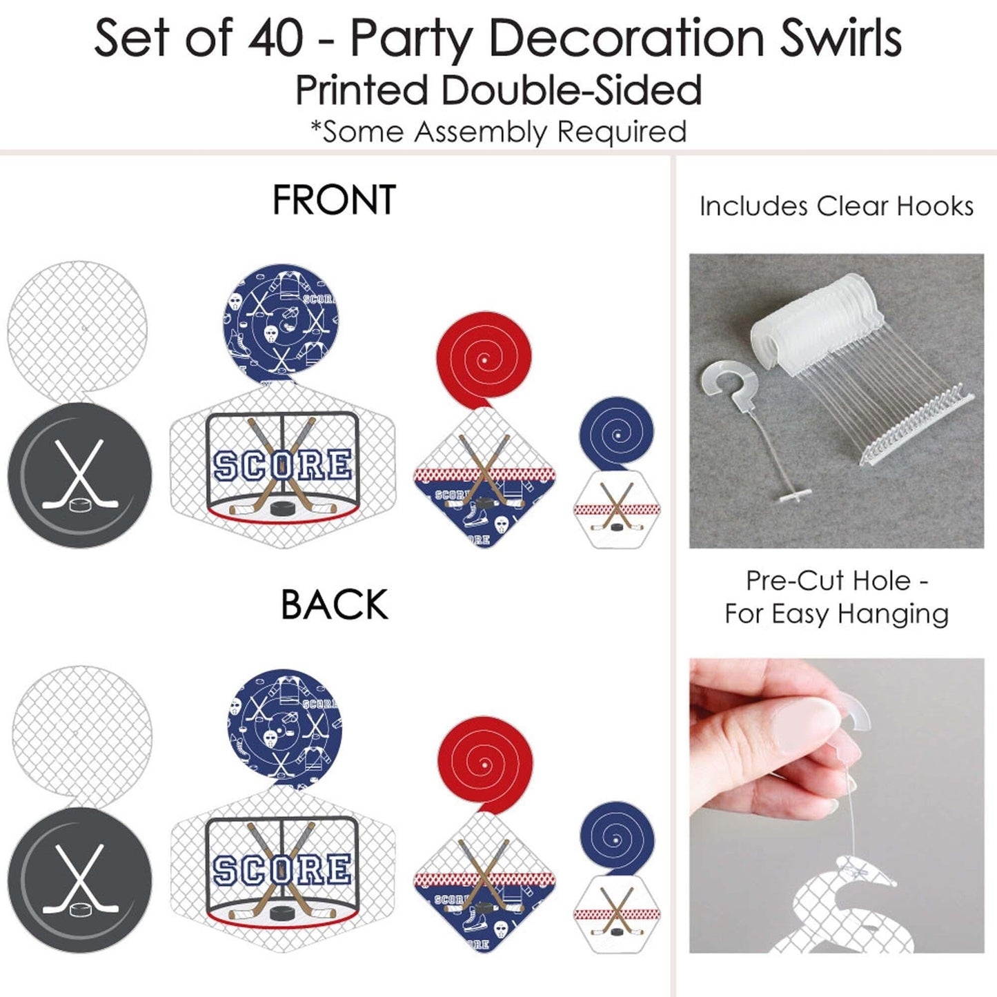 Shoots & Scores! - Hockey - Baby Shower or Birthday Party Hanging Decor - Party Decoration Swirls - Set of 40