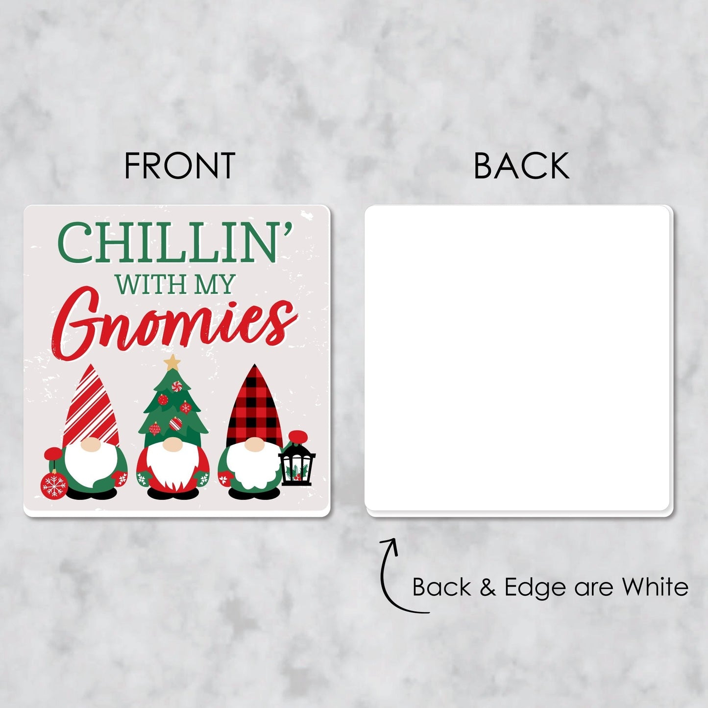 Red and Green Holiday Gnomes - Funny Christmas Party Decorations - Drink Coasters - Set of 6