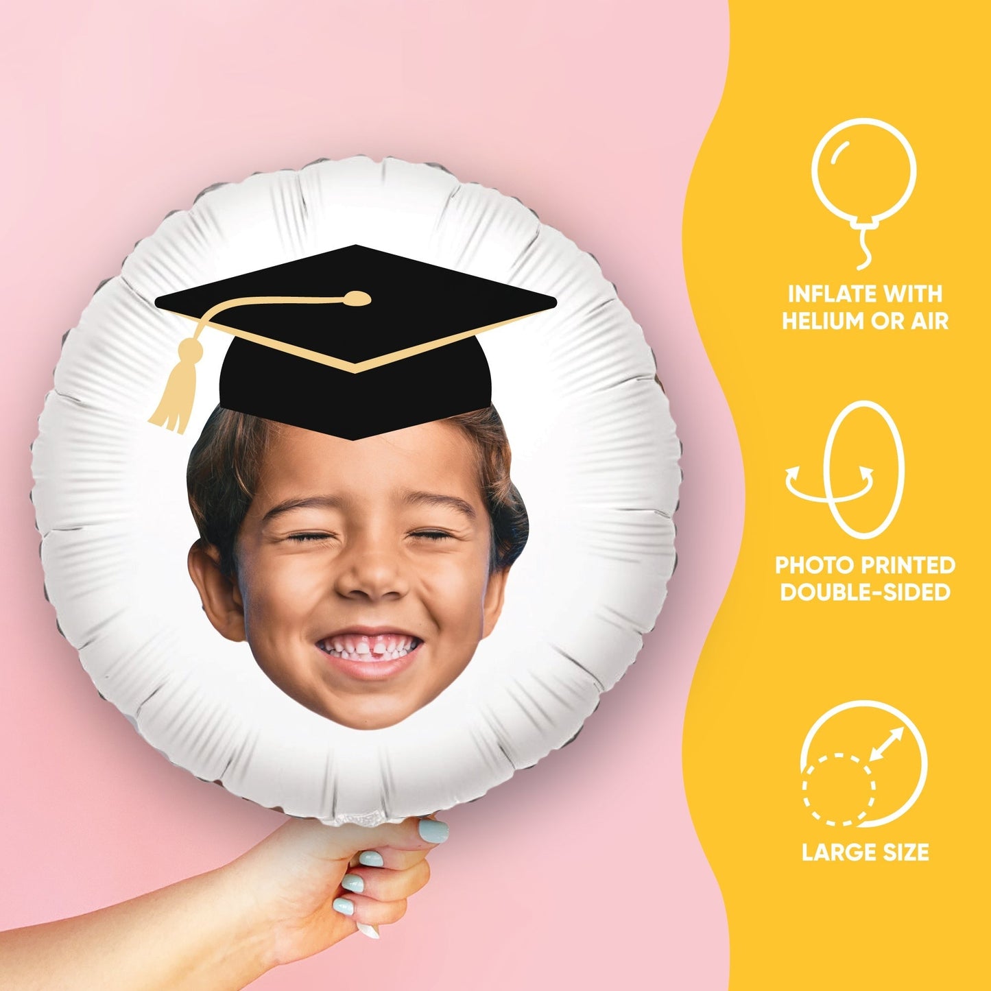 Personalized Fun Face Grad Cap Balloon - Double Sided - 1 Ct