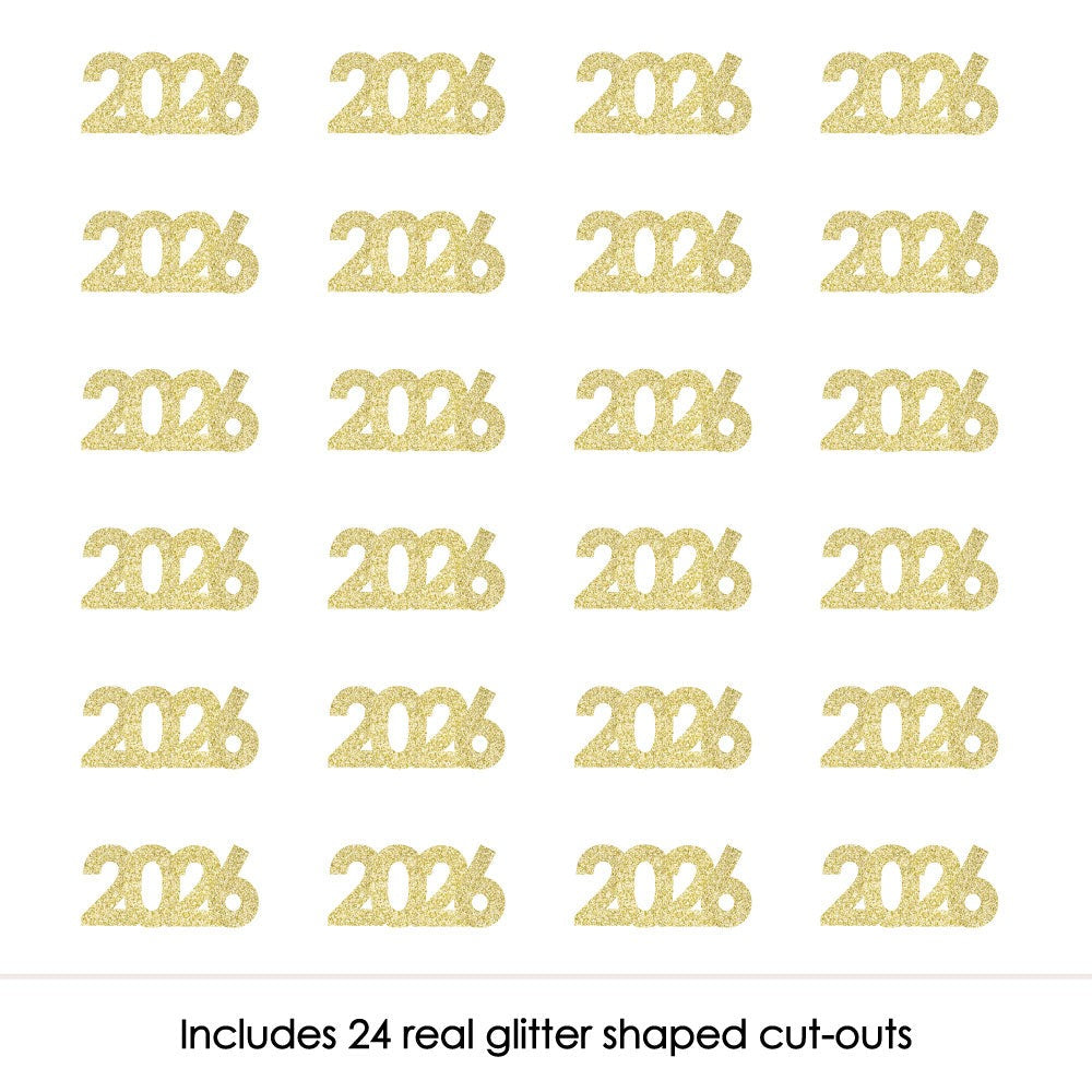 Gold Glitter 2026 - No-Mess Real Gold Glitter Cut-Out Numbers - New Year's Eve Party Confetti - Set of 24