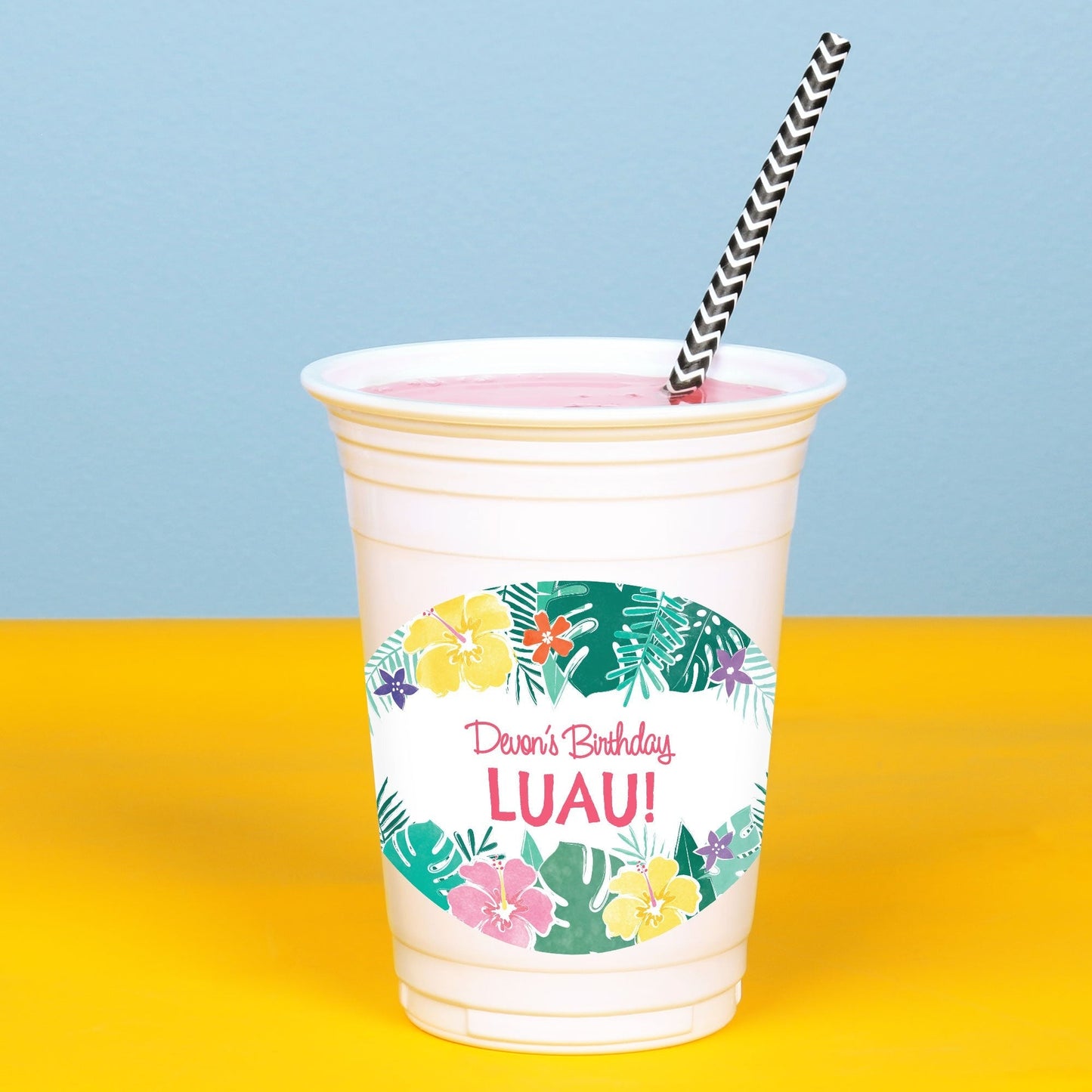 Custom Text Party Cups - Hawaiian Luau - 16 Ct