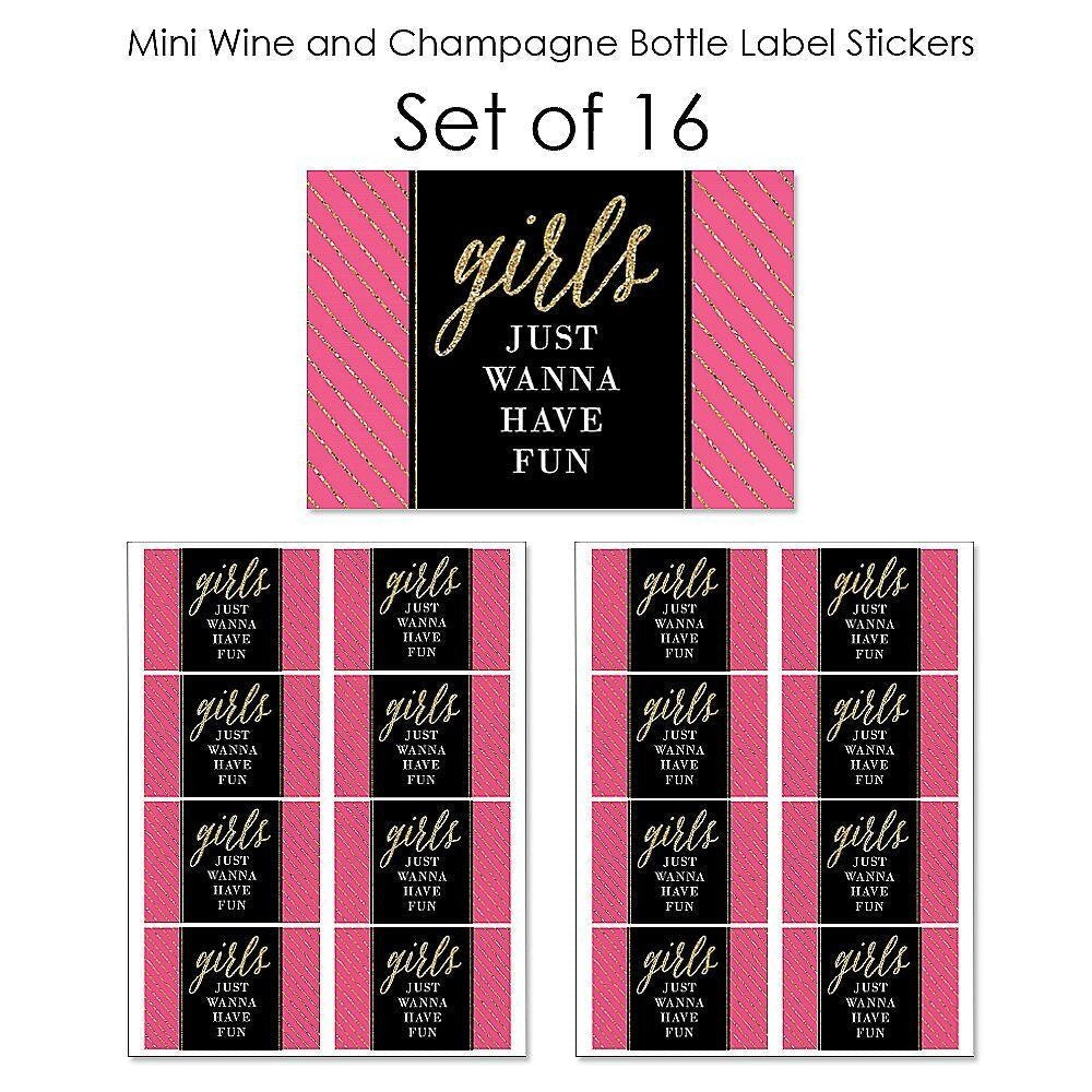 Girls Night Out - Mini Wine and Champagne Bottle Label Stickers - Bachelorette Party Favor Gift - For Women and Men - Set of 16