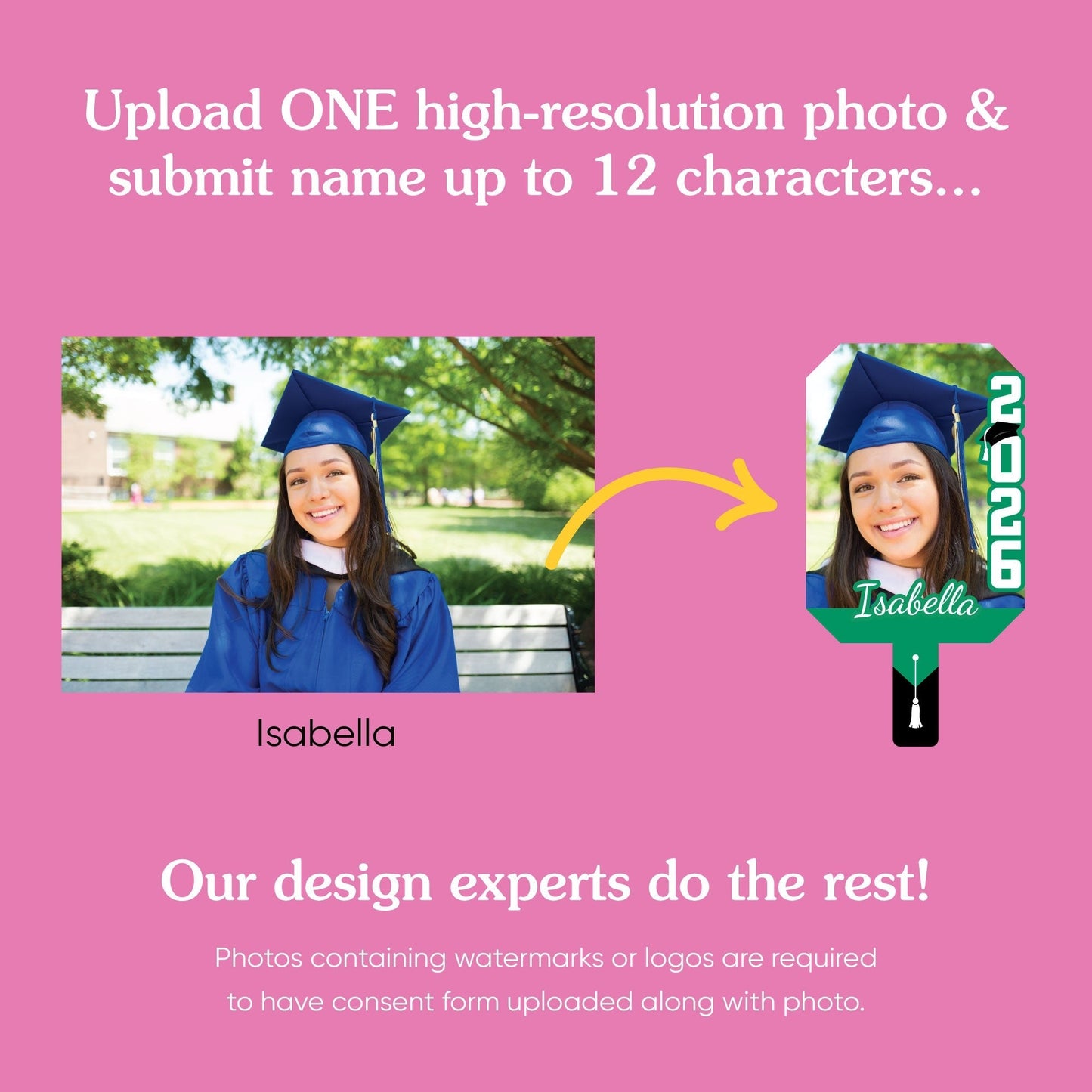 Custom Grad Green Photo Paddle 1, 3, 6, or 12 Ct