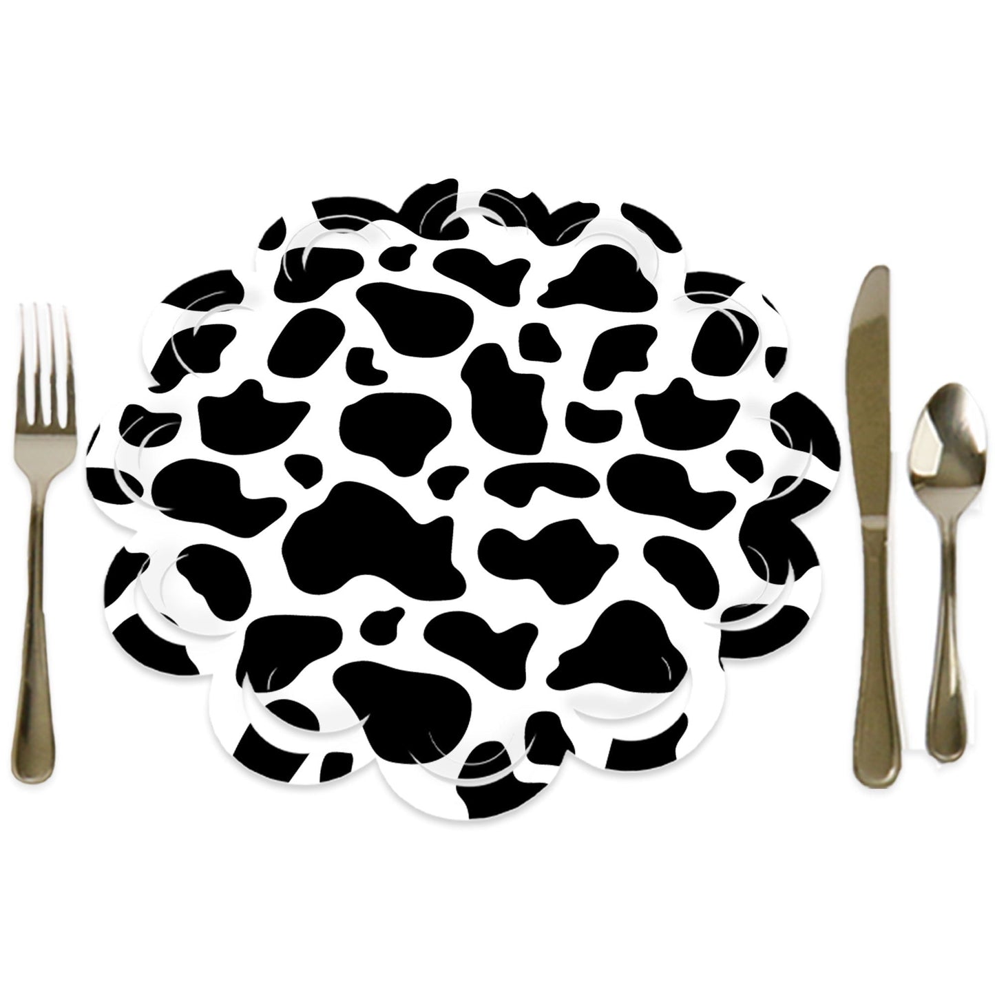 Cow Print - Farm Animal Party Round Table Decorations - Paper Chargers - Place Setting For 12