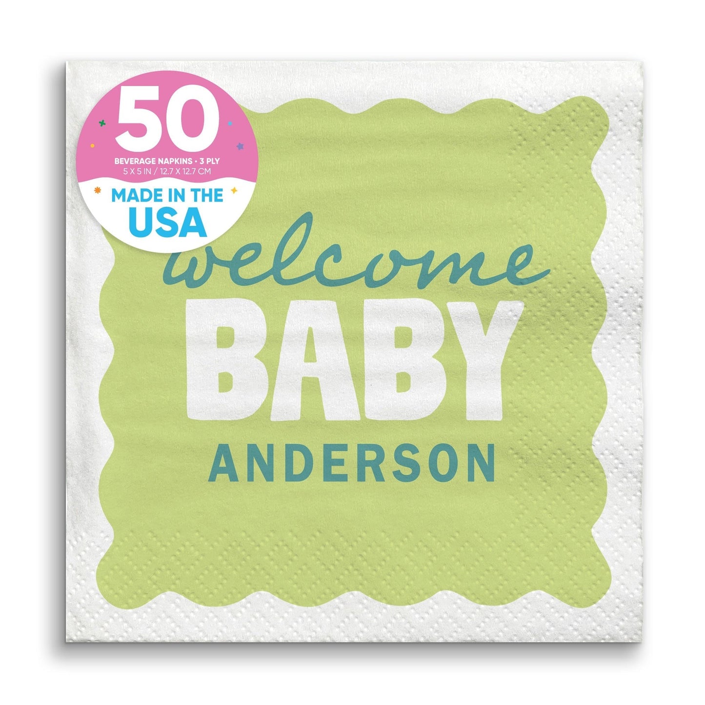 Custom Text Napkins - Wavy Baby Shower