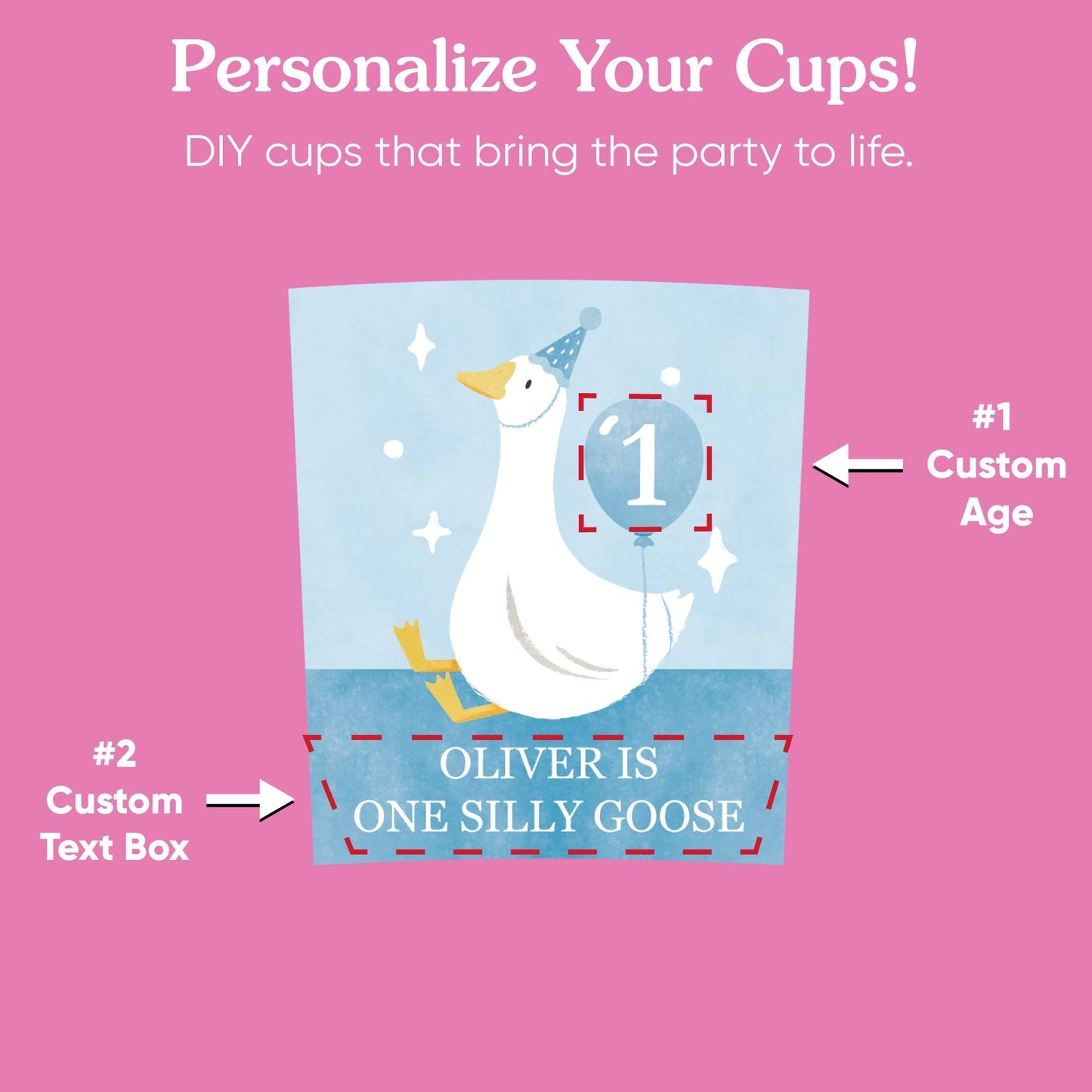 Custom Text Party Cups - One Silly Goose Blue - 16 Ct