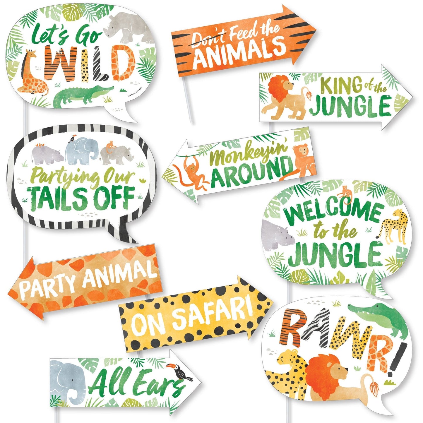 Safari Animals Funny Photo Props - 10 Ct