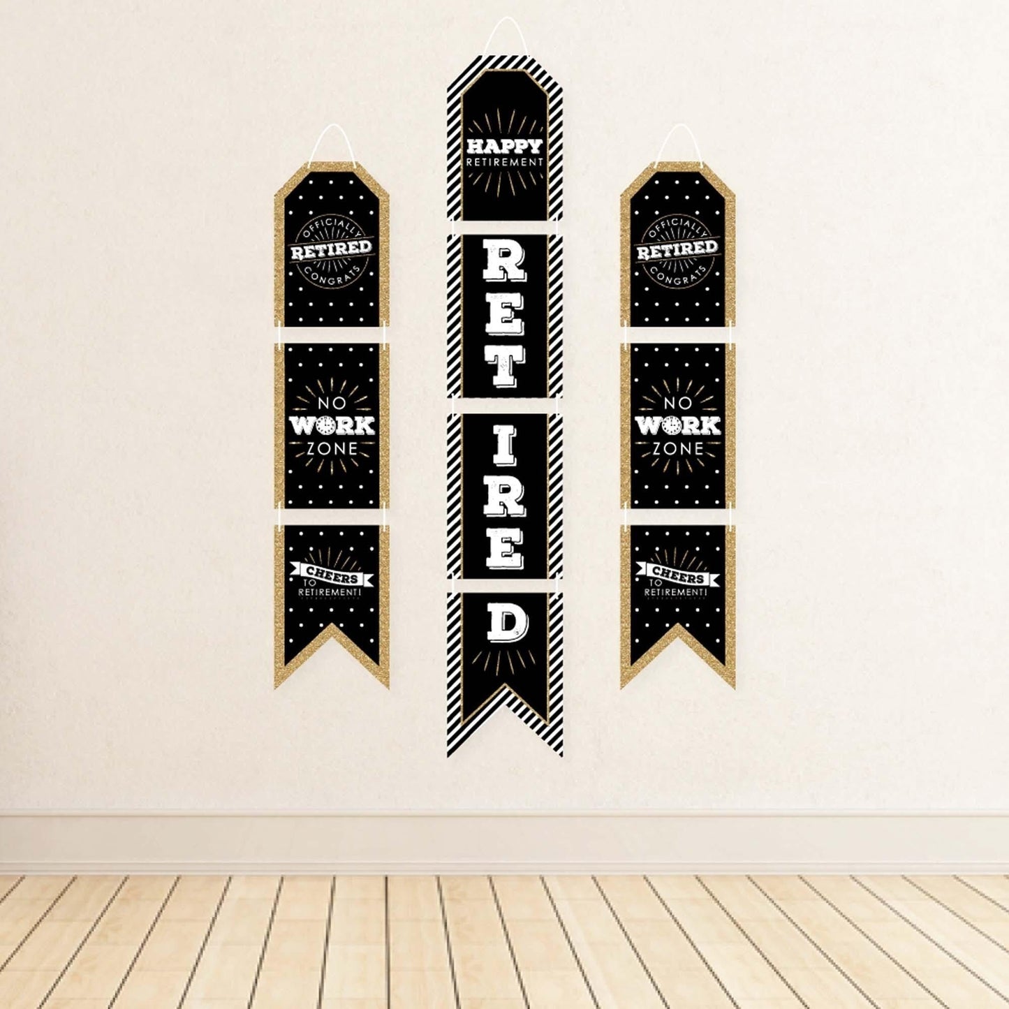 Happy Retirement - Hanging Vertical Paper Door Banners - Retirement Party Wall Decoration Kit - Indoor Door Decor