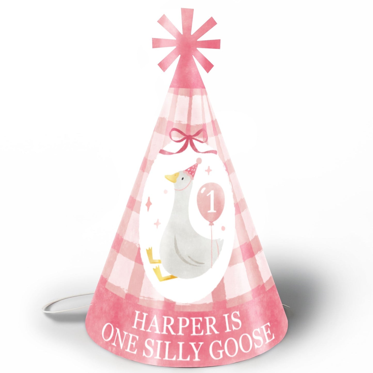 Custom Text One Silly Goose Pink Cone Hat - 8 Ct
