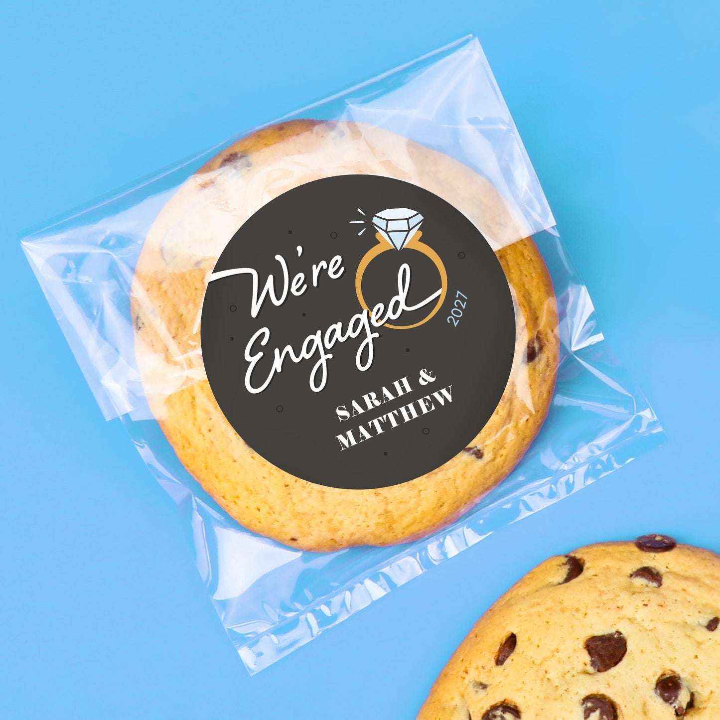Custom Text Stickers & Clear Cookie Bags - Just Engaged