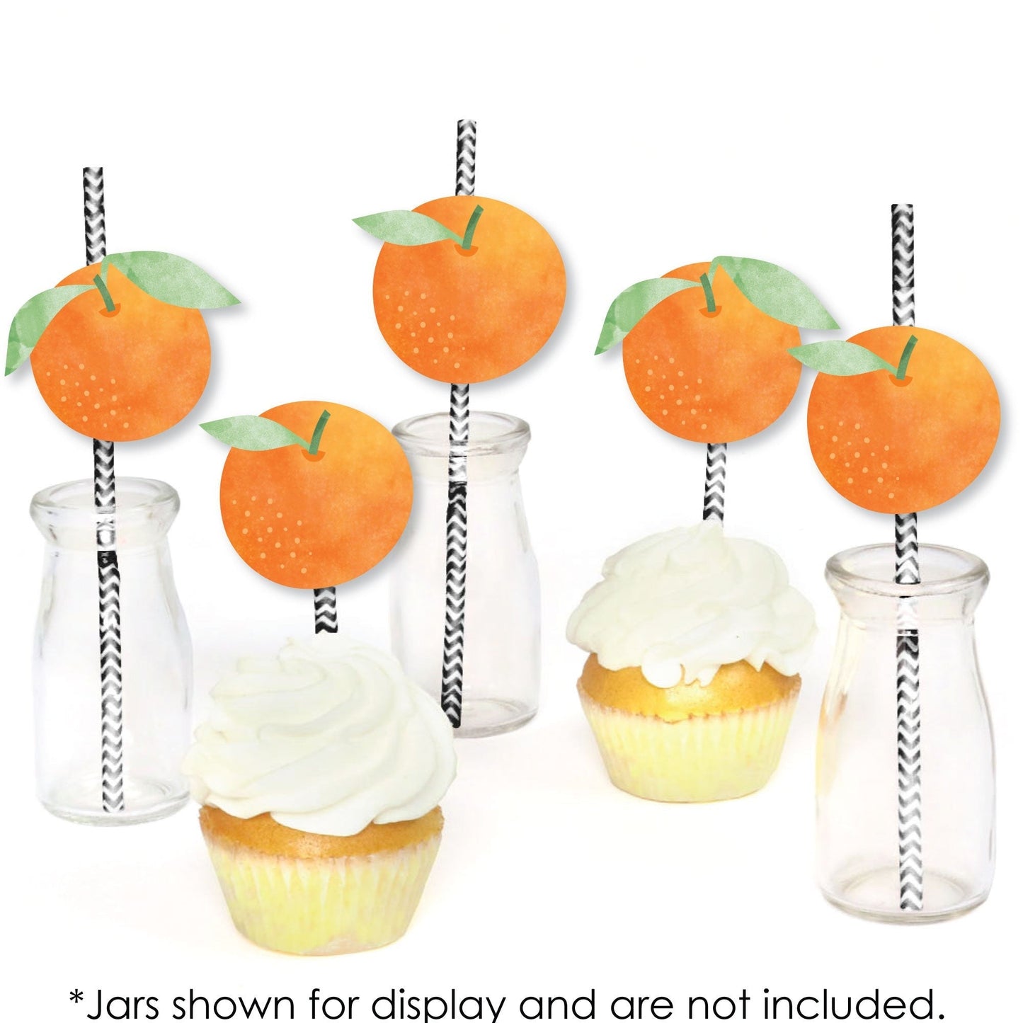 Little Clementine - Paper Straw Decor - Orange Citrus Baby Shower or Birthday Party Striped Decorative Straws - Set of 24