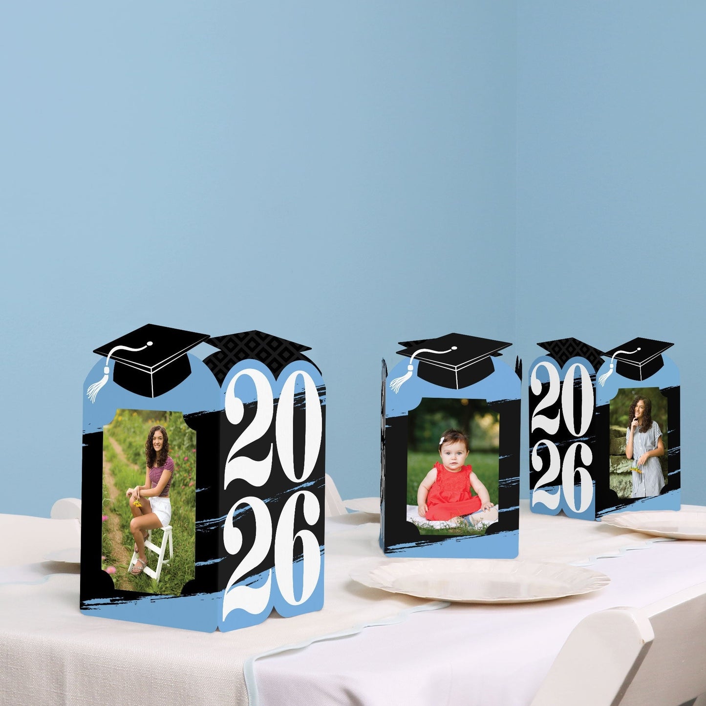 Light Blue Graduation Photo Centerpieces - 8 Ct
