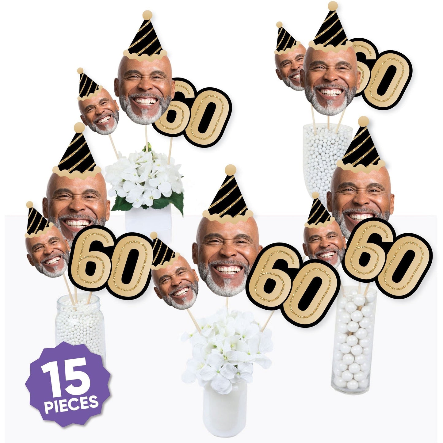 Custom Photo 60th Birthday Table Toppers - 15 Ct