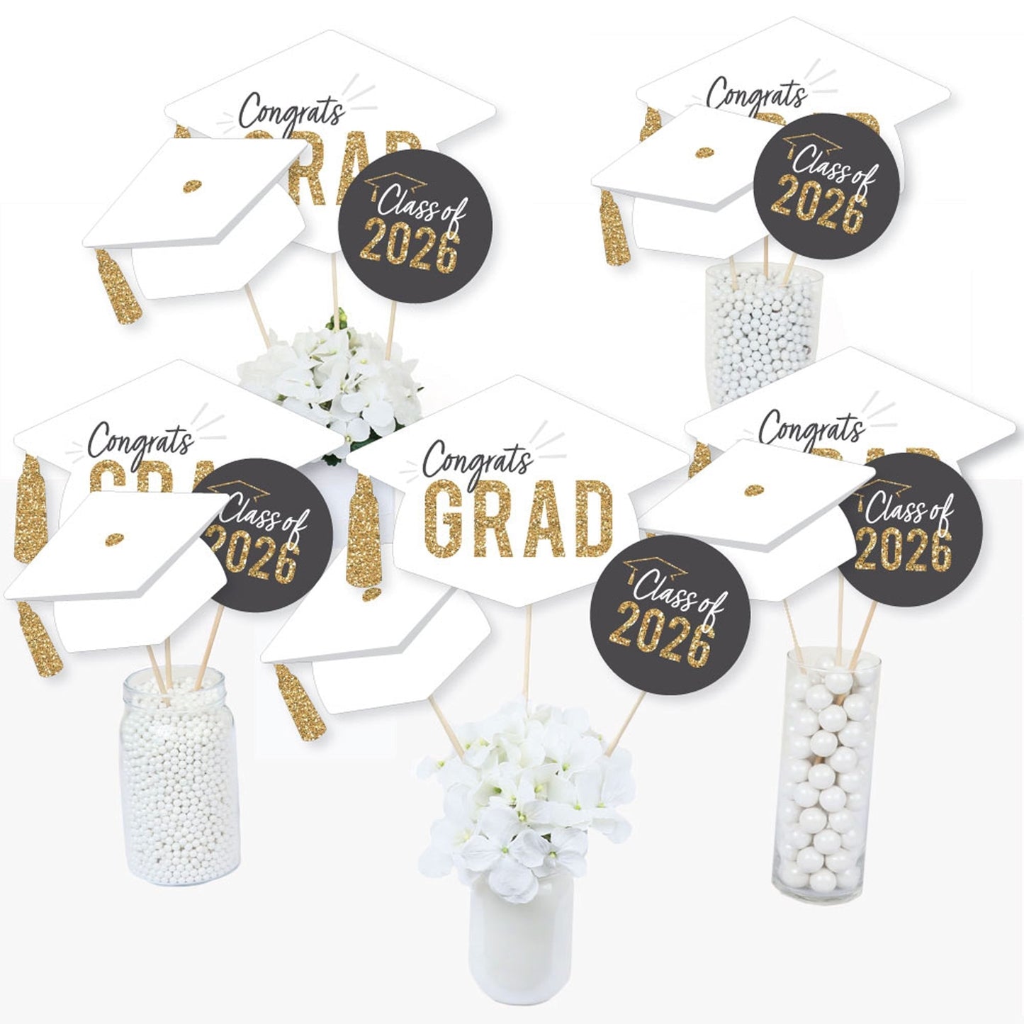 White & Gold Grad Table Toppers - 15 Ct