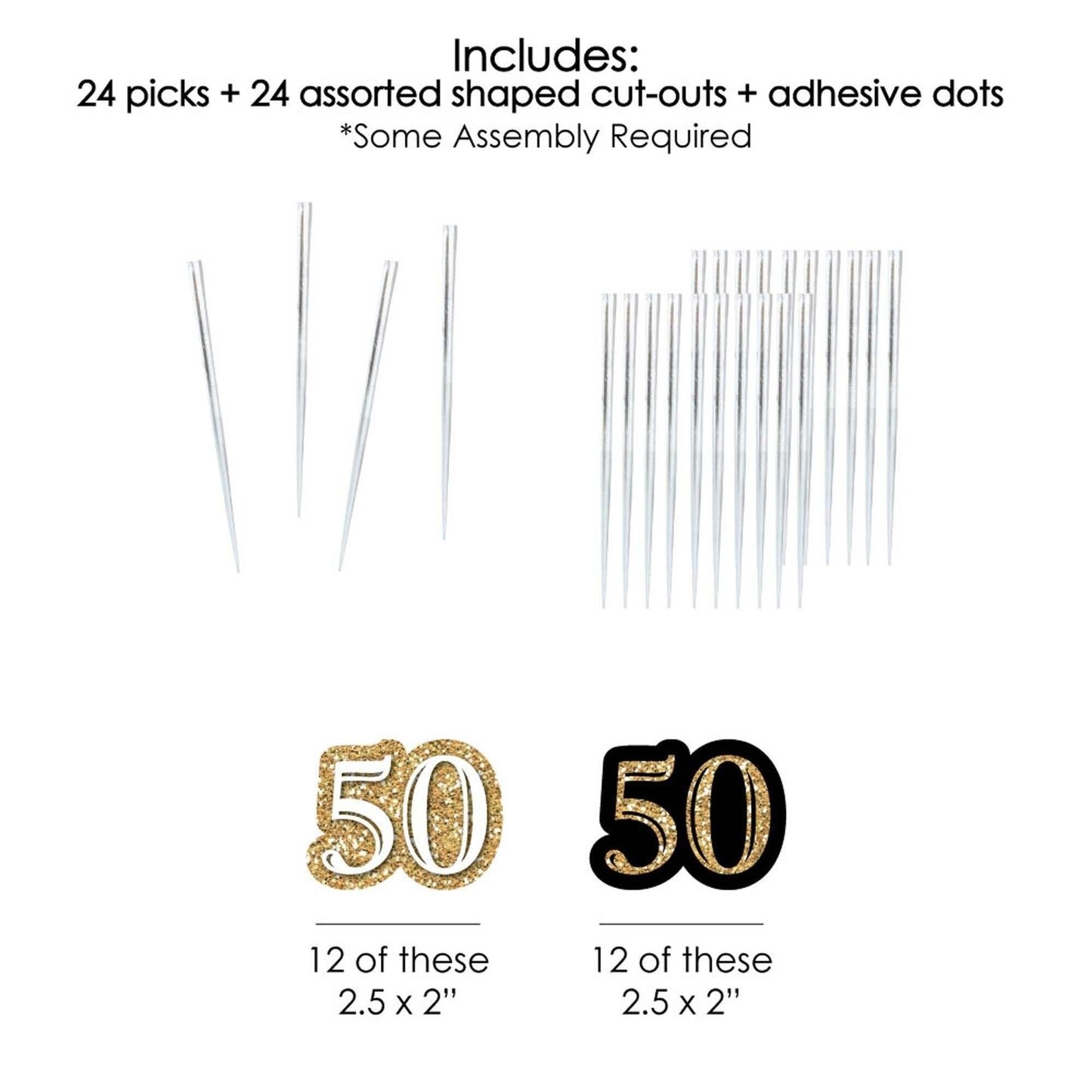 Adult 50th Birthday - Gold - Dessert Cupcake Toppers - Birthday Party Clear Treat Picks - Set of 24