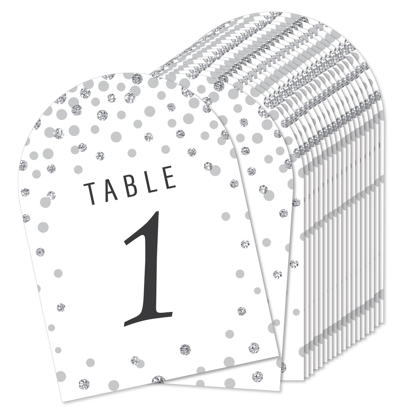 Silver Wedding - Wedding Receptions, Parties or Events Double-Sided 5 x 7 inches Cards - Table Numbers - 1-20