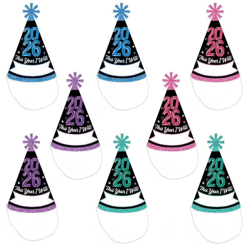 Colorful New Year Cone Hats - 8 Ct