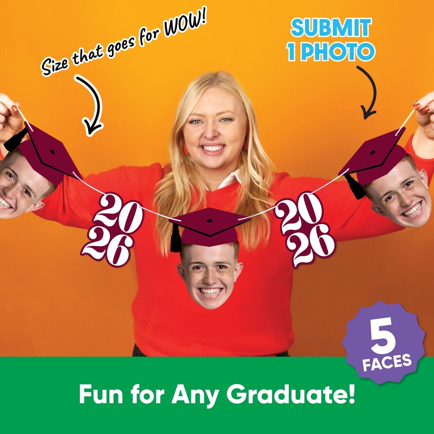Custom Face Maroon Graduation Garland Banner