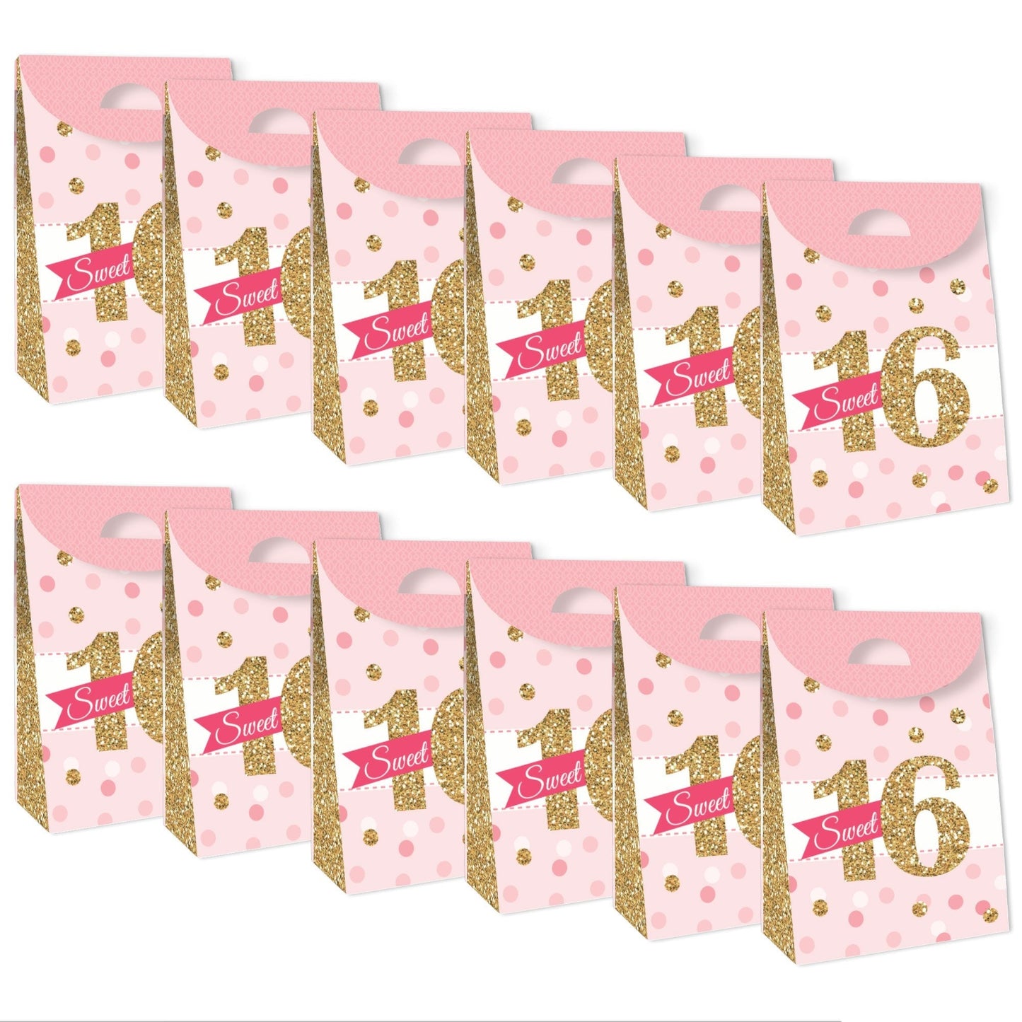 Sweet 16 - 16th Birthday Gift Favor Bags - Party Goodie Boxes - Set of 12