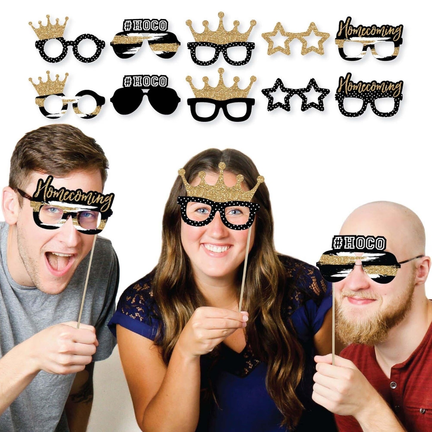 HOCO Dance Glasses and Masks - Paper Card Stock Party Photo Booth Props Kit - 10 Count