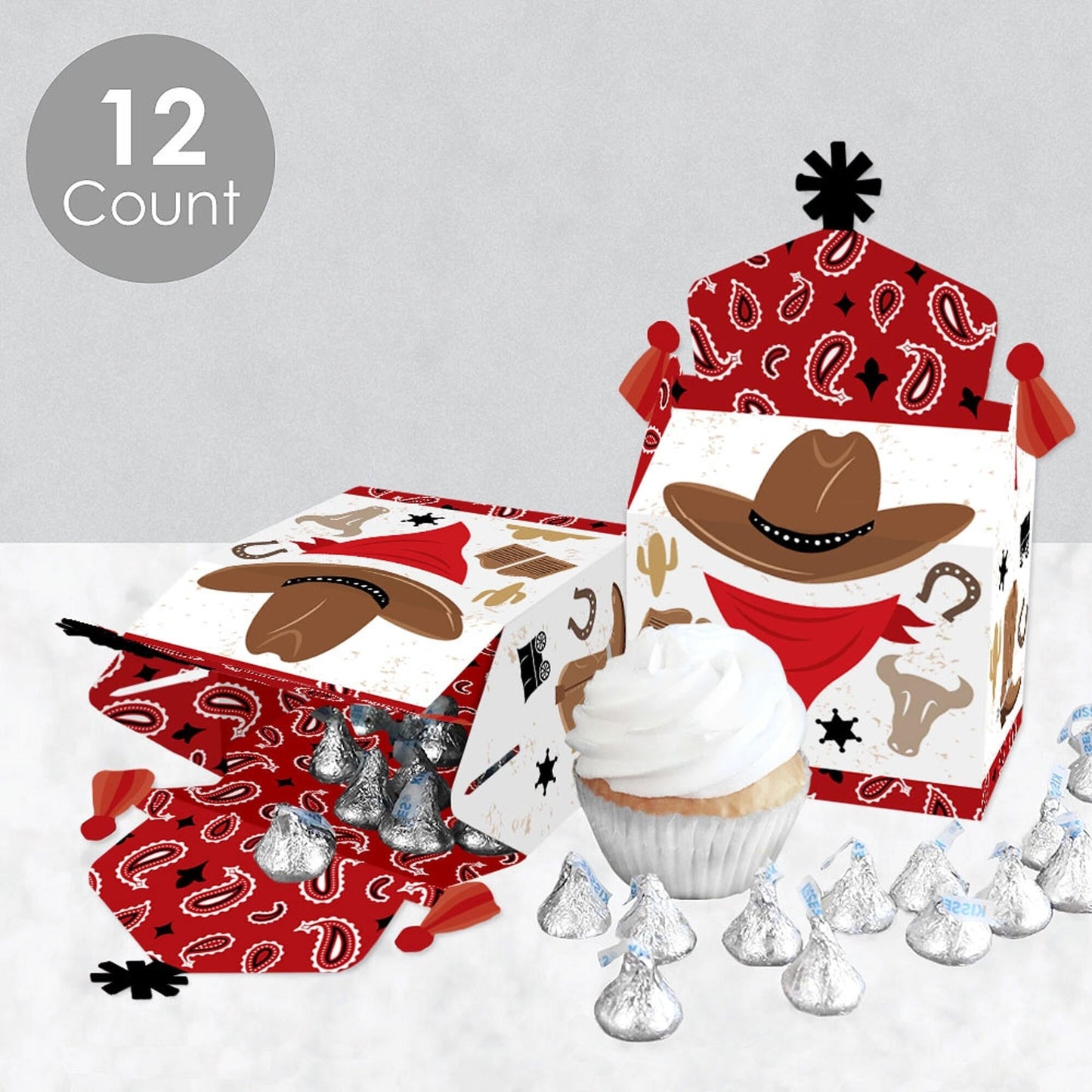 Western Hoedown - Treat Box Party Favors - Wild West Cowboy Party Goodie Gable Boxes - Set of 12