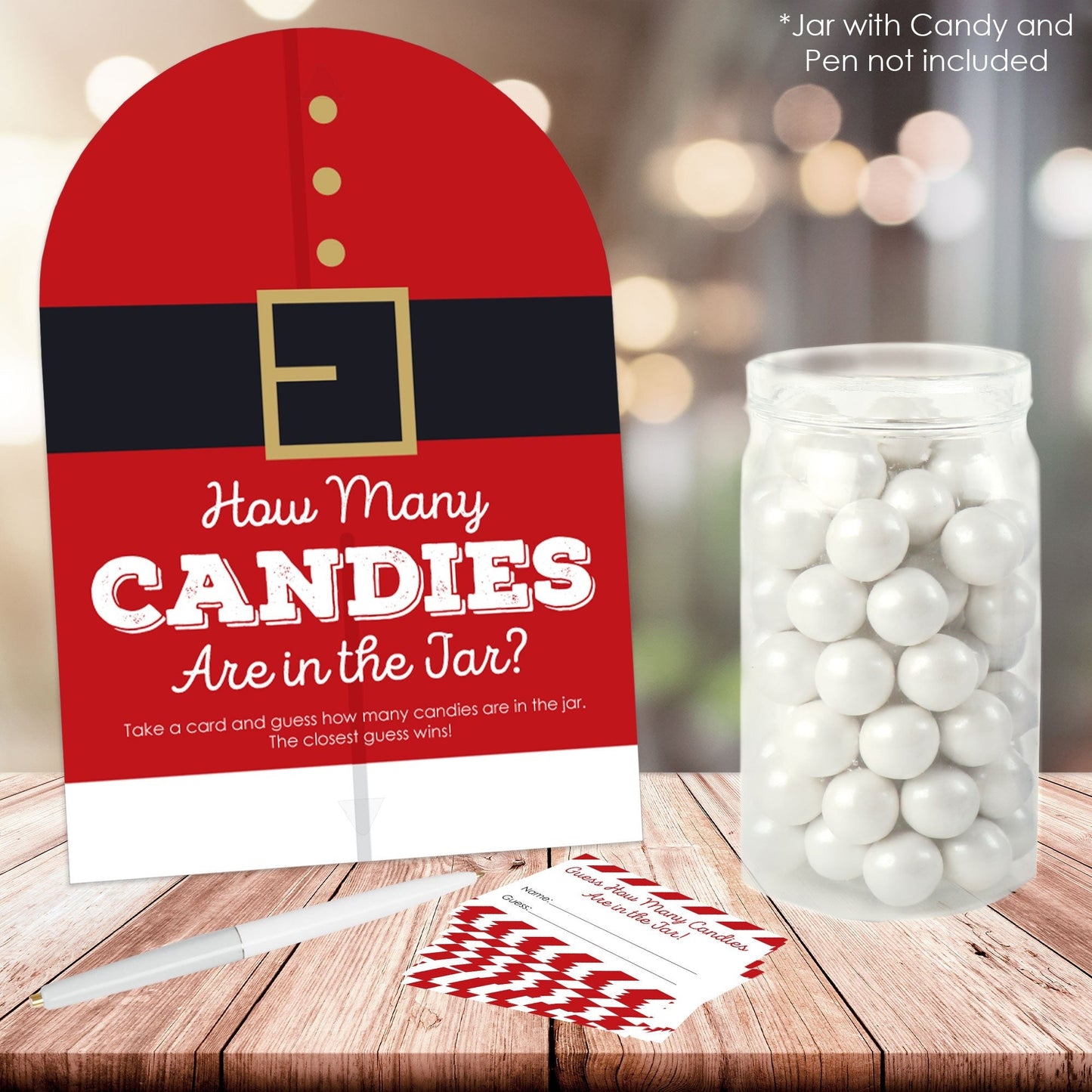 Jolly Santa Claus - How Many Candies Christmas Party Game - 1 Stand and 40 Cards - Candy Guessing Game