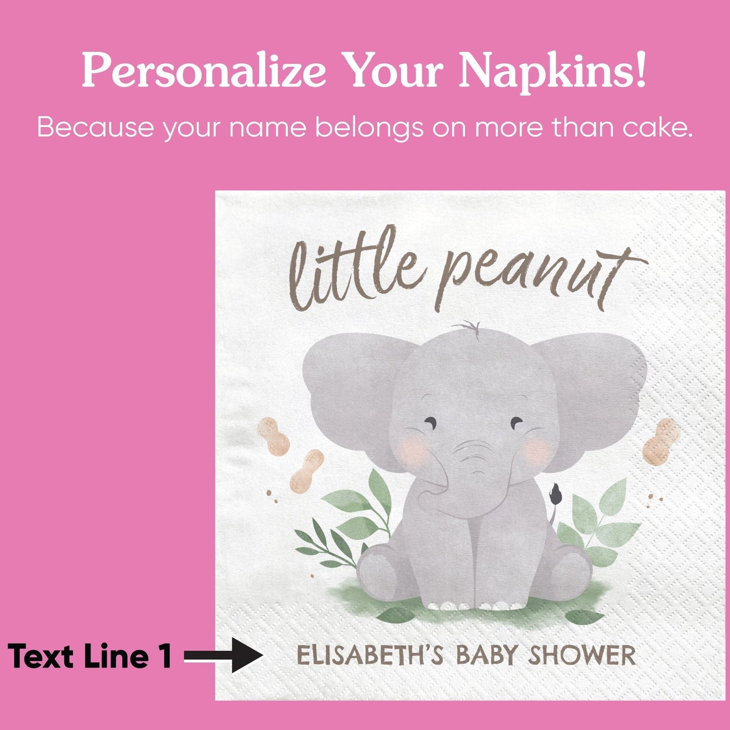Custom Text Napkins - Elephant - 50 Ct