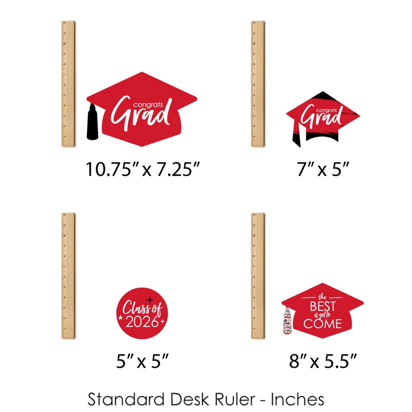 Red Grad - Best is Yet to Come - 2026 Red Graduation Party Centerpiece Sticks - Showstopper Table Toppers - 35 Pieces