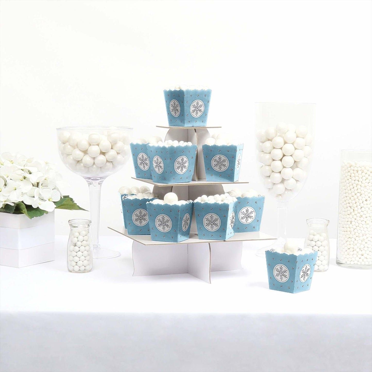 Winter Wonderland - Party Mini Favor Boxes - Snowflake Holiday Party and Winter Wedding Treat Candy Boxes - Set of 12